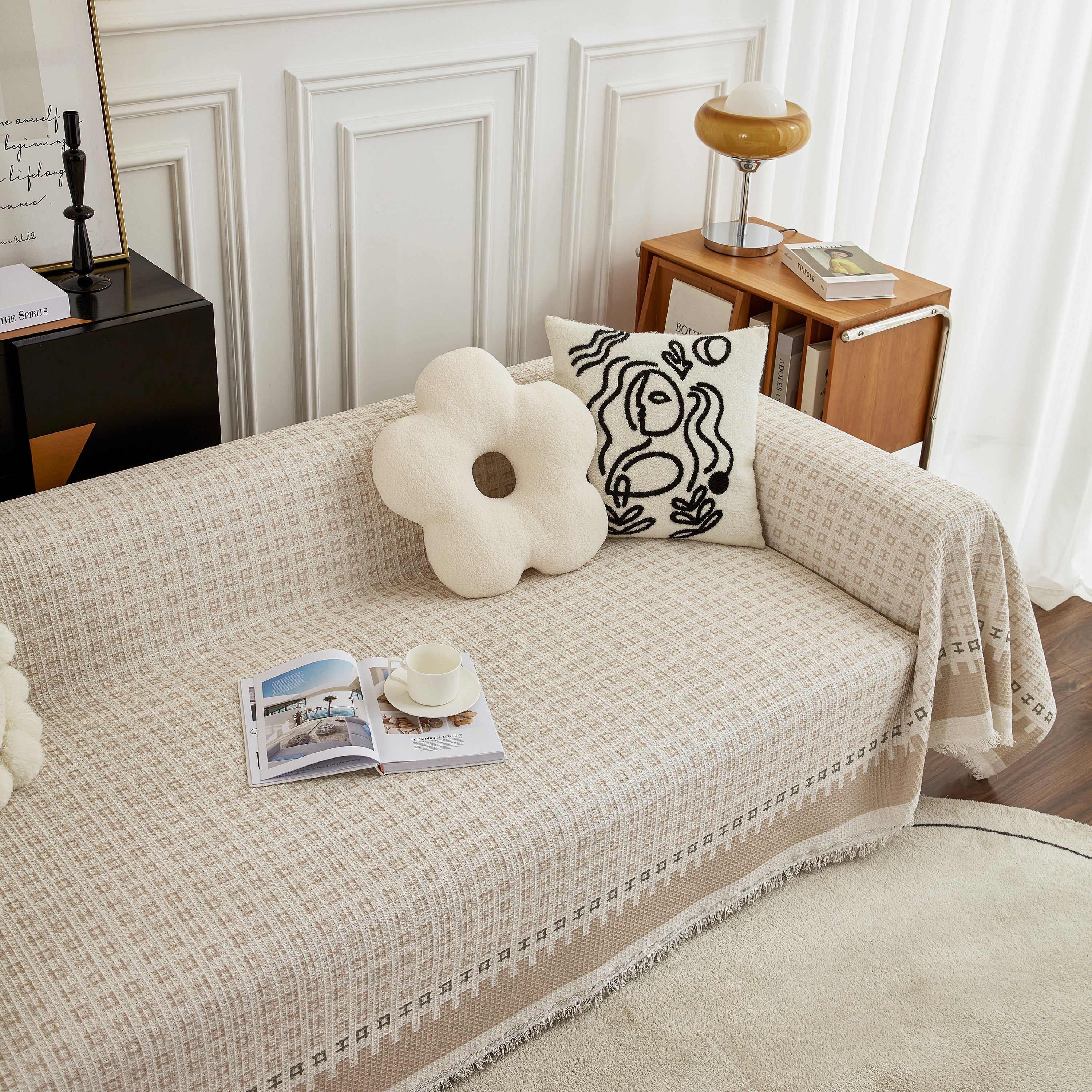 Waffle Lattice Fabric Sofa Cover, Multi-purpose Soft Sofa Throw, Couch Cover Blanket Throws for Couches - Image 13