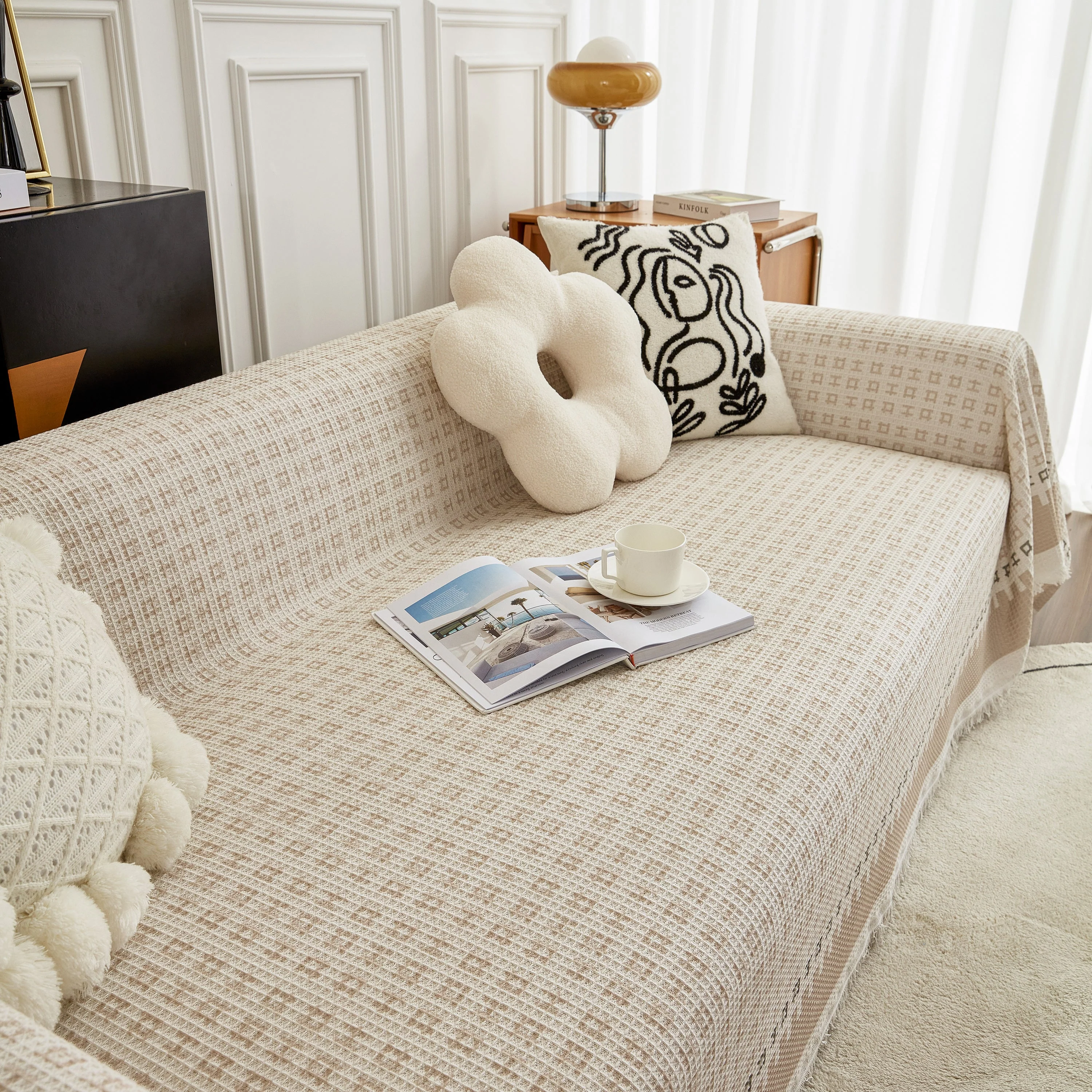 Waffle Lattice Fabric Sofa Cover, Multi-purpose Soft Sofa Throw, Couch Cover Blanket Throws for Couches - Image 17