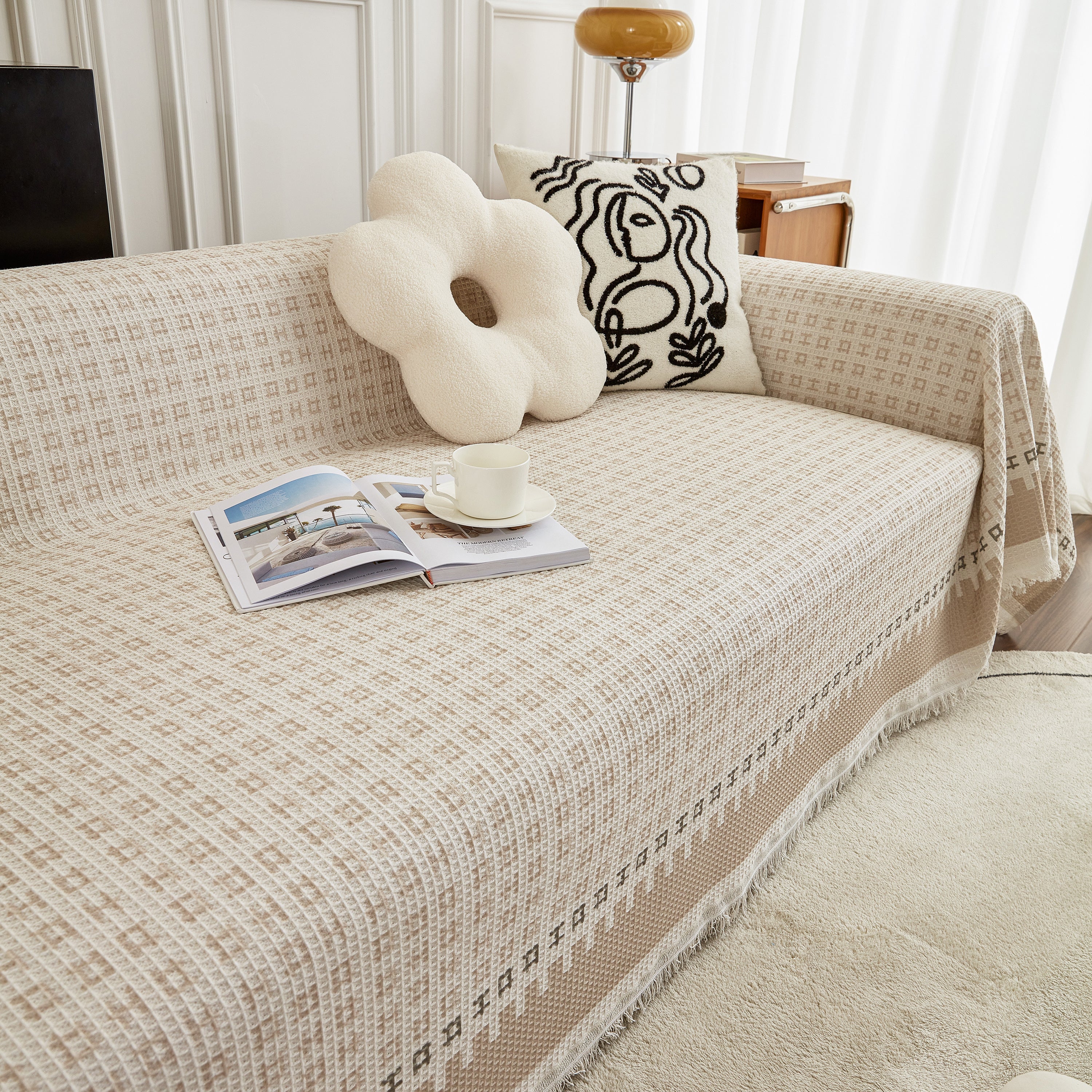 Waffle Lattice Fabric Sofa Cover, Multi-purpose Soft Sofa Throw, Couch Cover Blanket Throws for Couches - Image 18