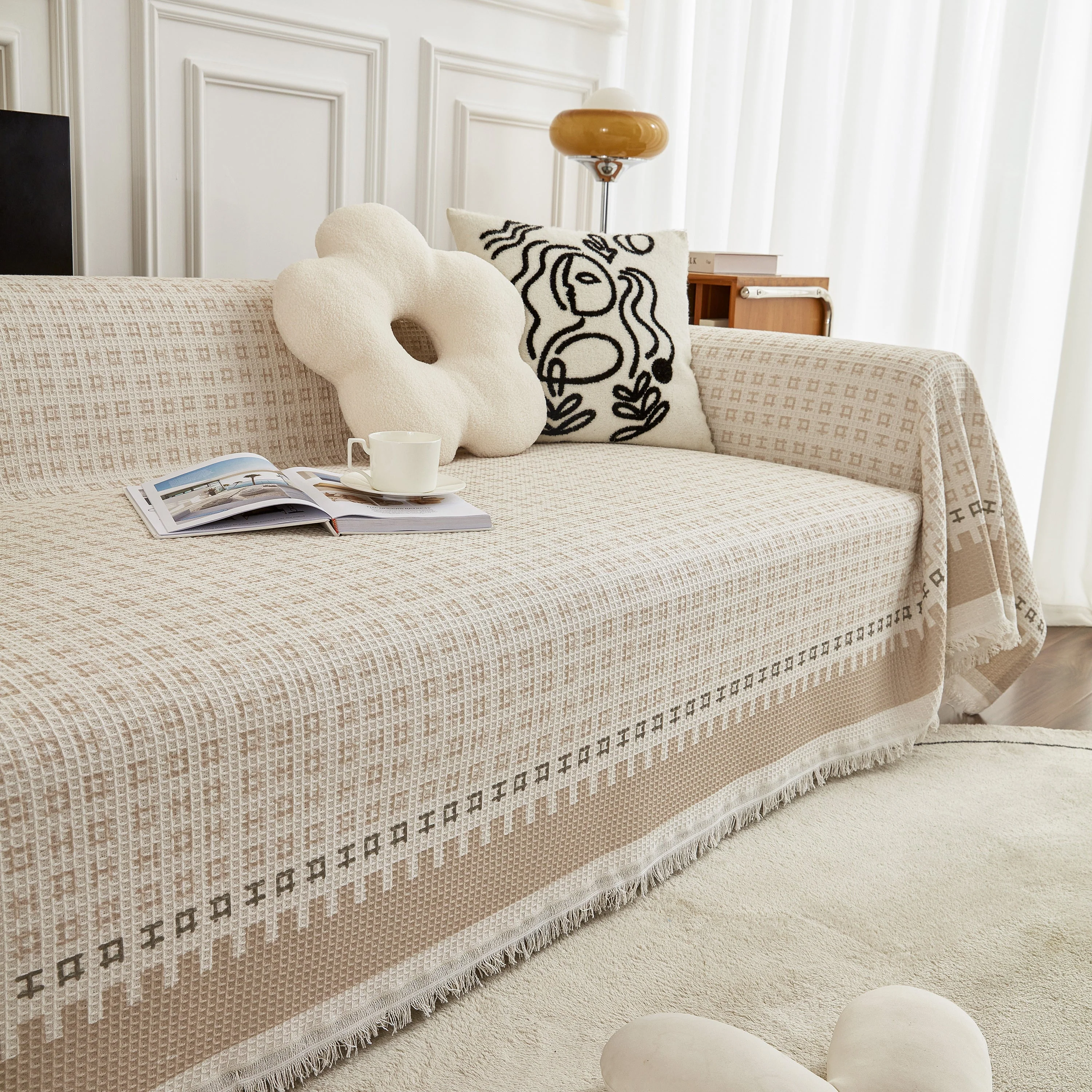 Waffle Lattice Fabric Sofa Cover, Multi-purpose Soft Sofa Throw, Couch Cover Blanket Throws for Couches - Image 19