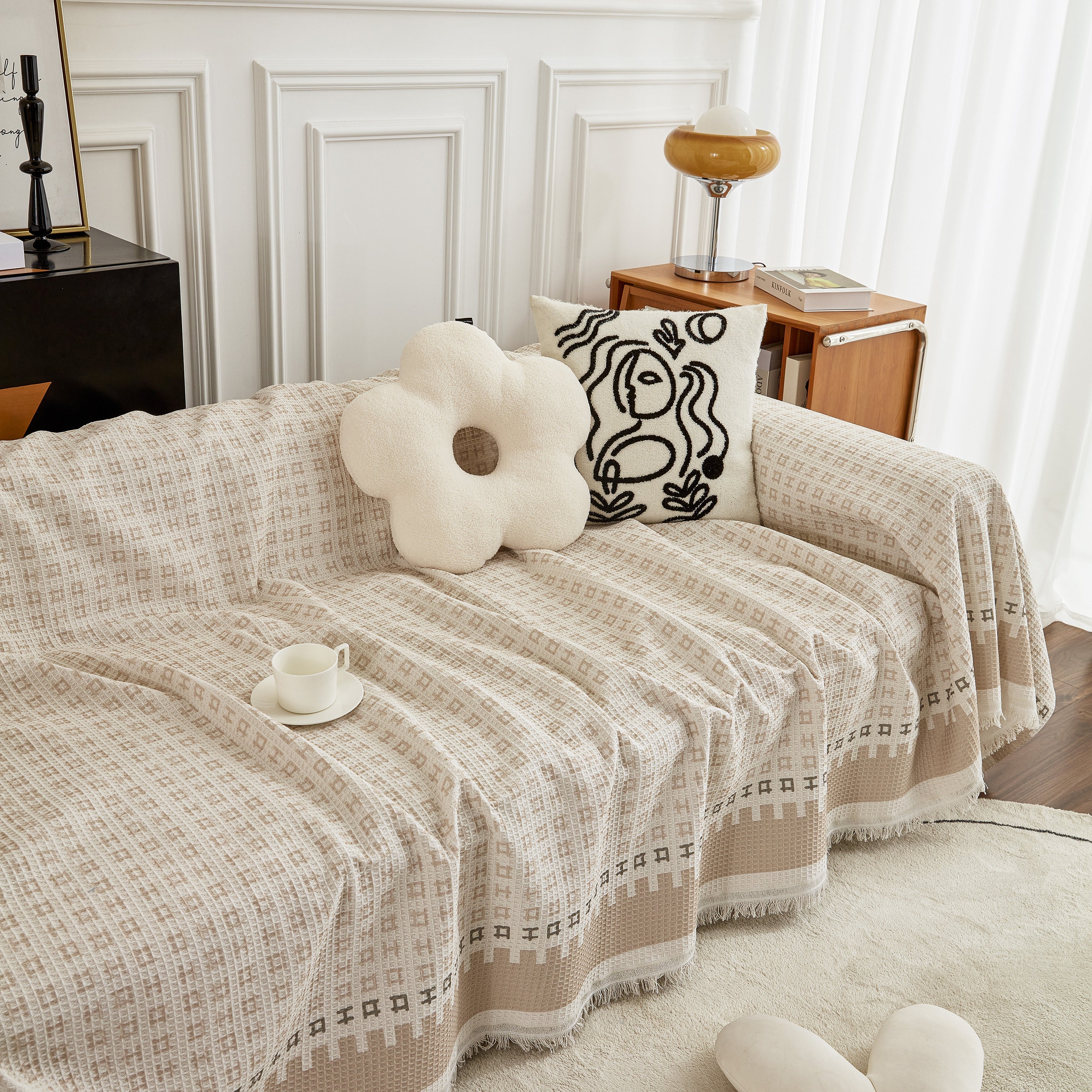 Waffle Lattice Fabric Sofa Cover, Multi-purpose Soft Sofa Throw, Couch Cover Blanket Throws for Couches - Image 20