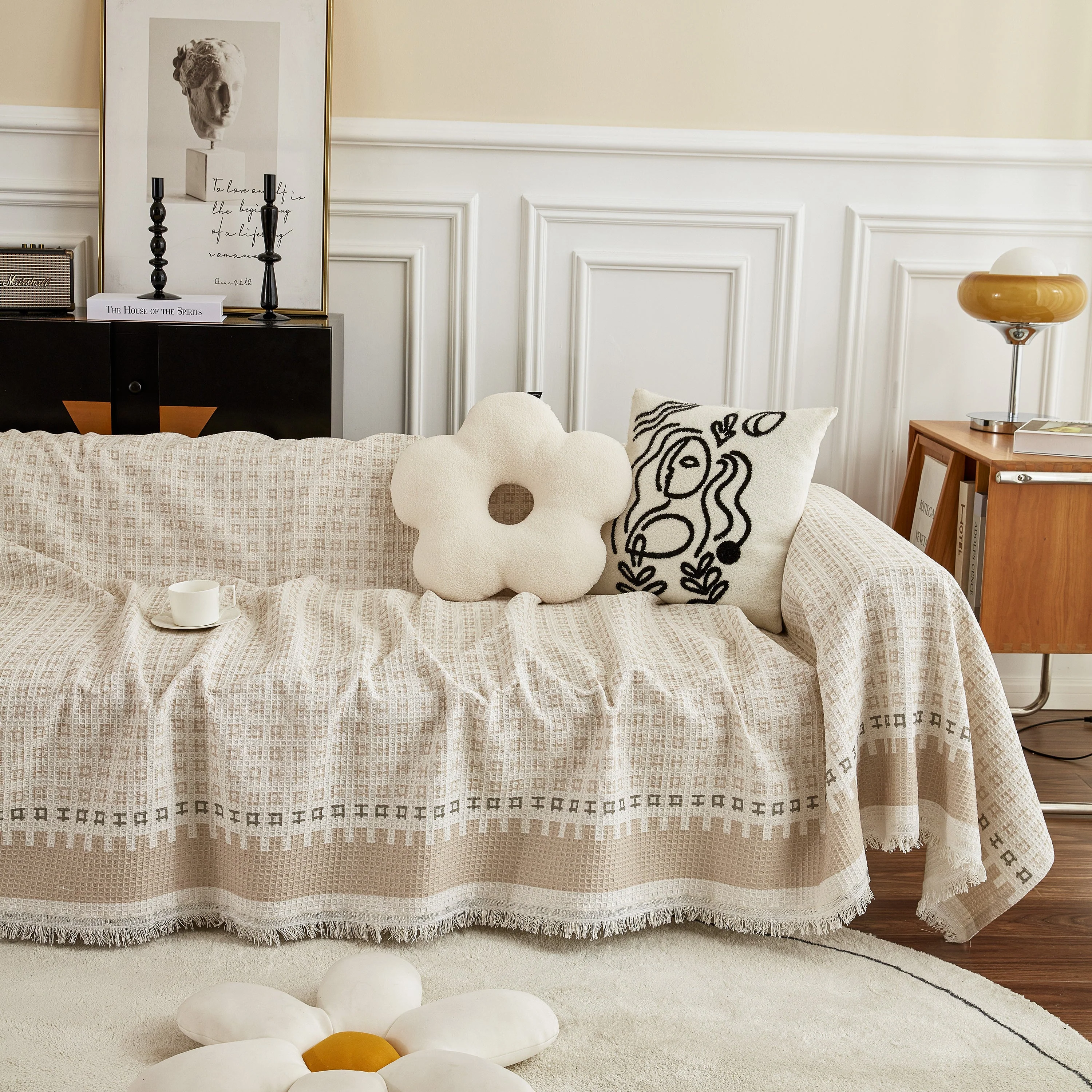 Waffle Lattice Fabric Sofa Cover, Multi-purpose Soft Sofa Throw, Couch Cover Blanket Throws for Couches - Image 21