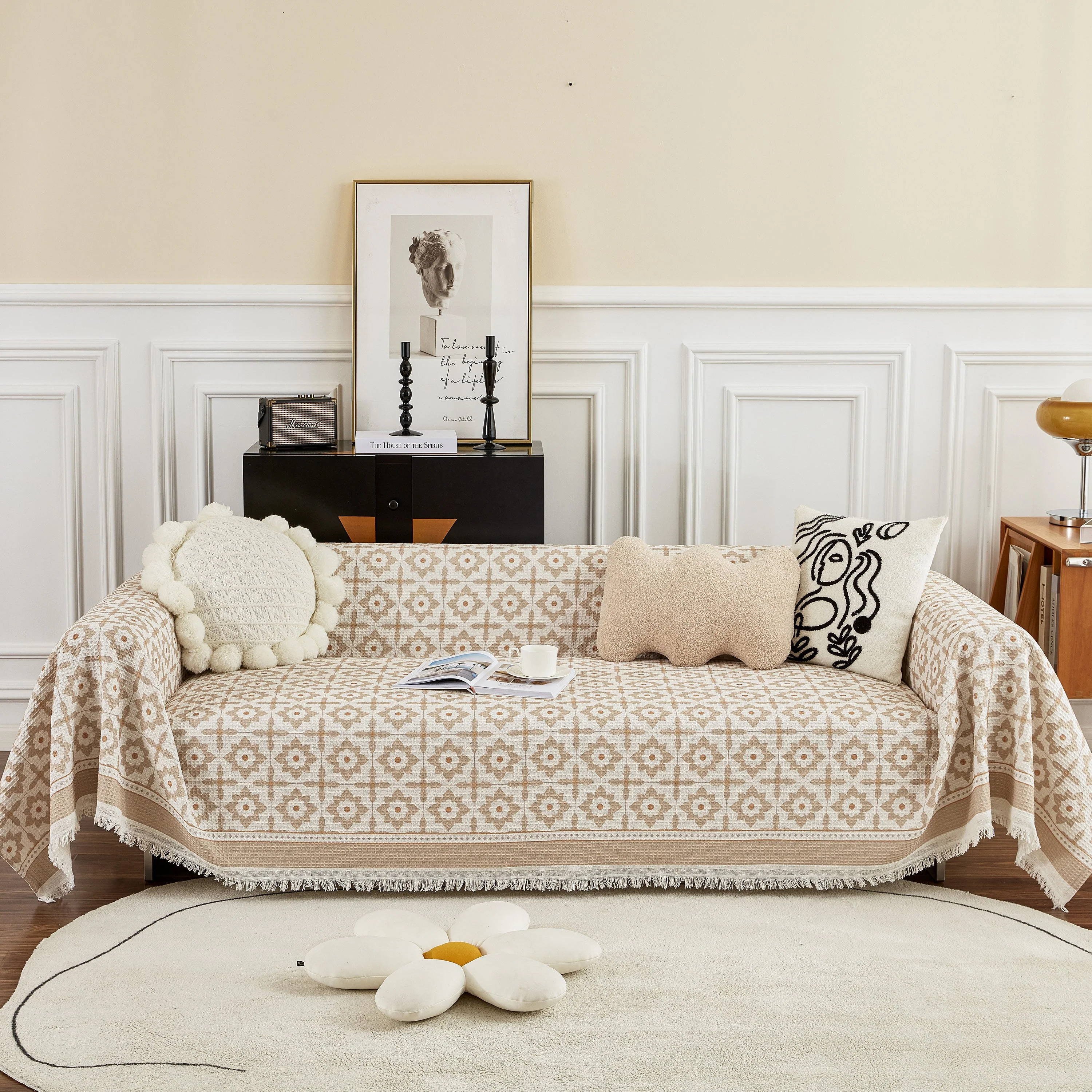 Waffle Lattice Fabric Sofa Cover, Multi-purpose Soft Sofa Throw, Couch Cover Blanket Throws for Couches - Image 22