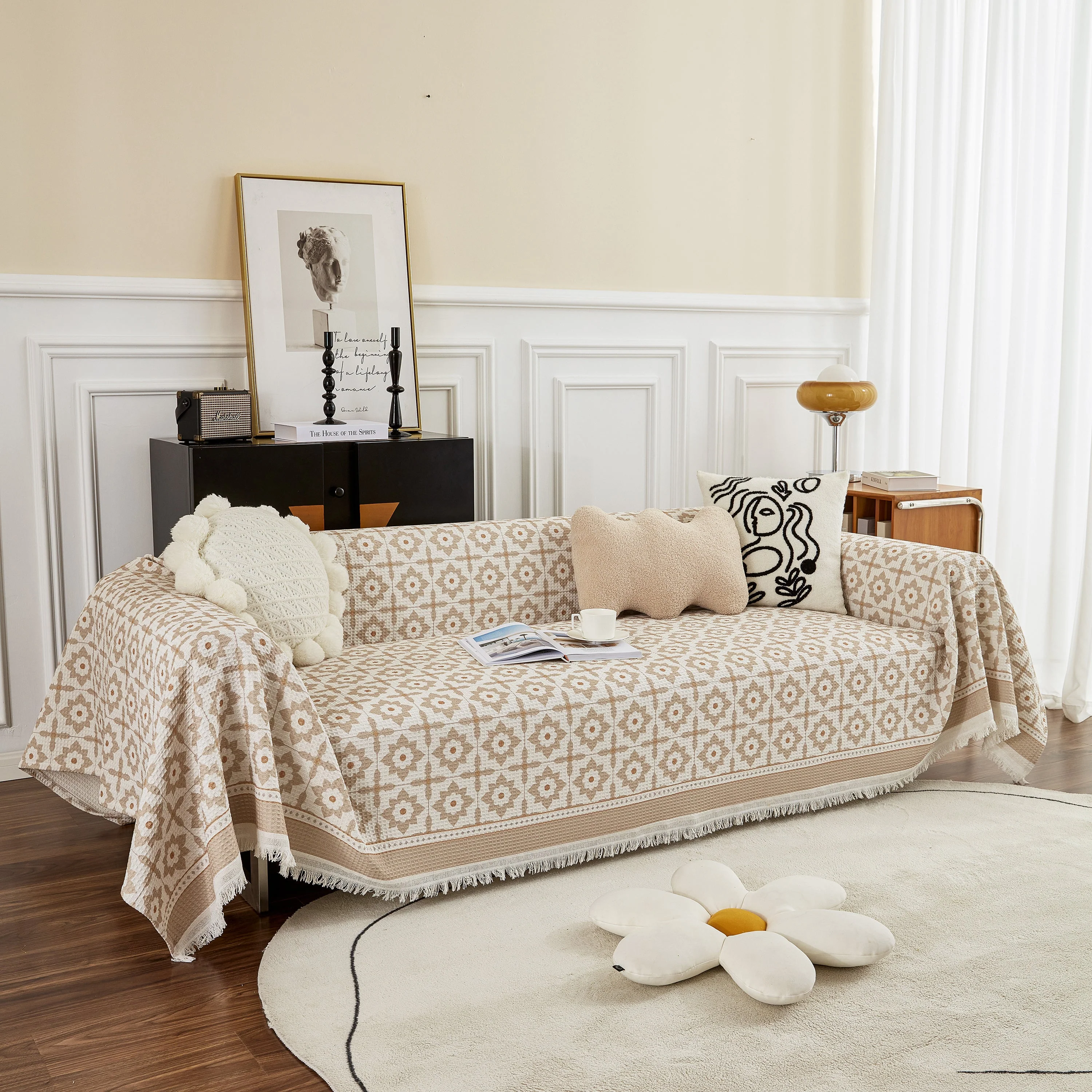 Waffle Lattice Fabric Sofa Cover, Multi-purpose Soft Sofa Throw, Couch Cover Blanket Throws for Couches - Image 24