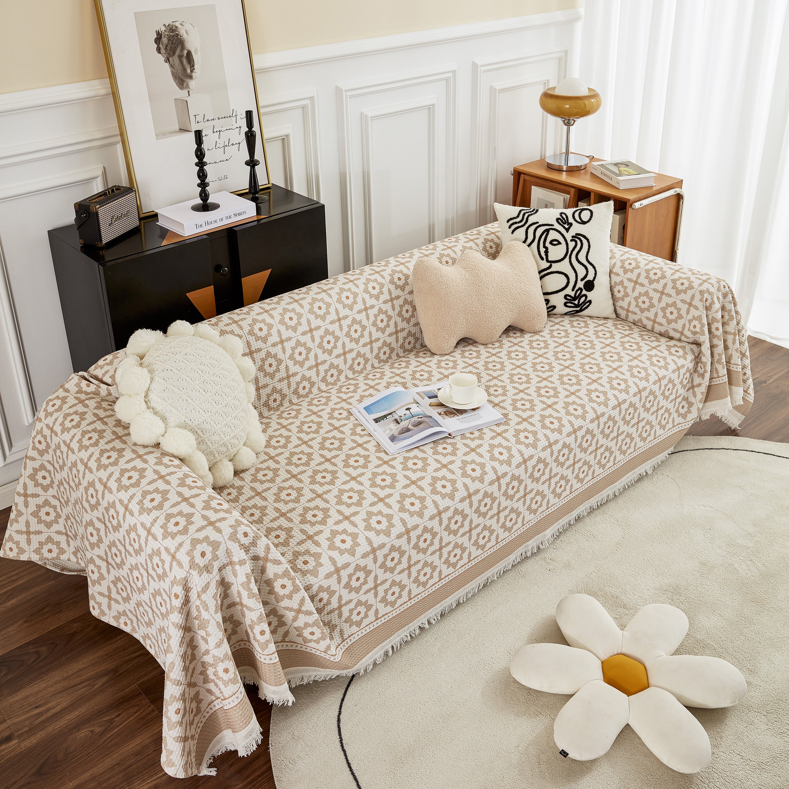 Waffle Lattice Fabric Sofa Cover, Multi-purpose Soft Sofa Throw, Couch Cover Blanket Throws for Couches - Image 25