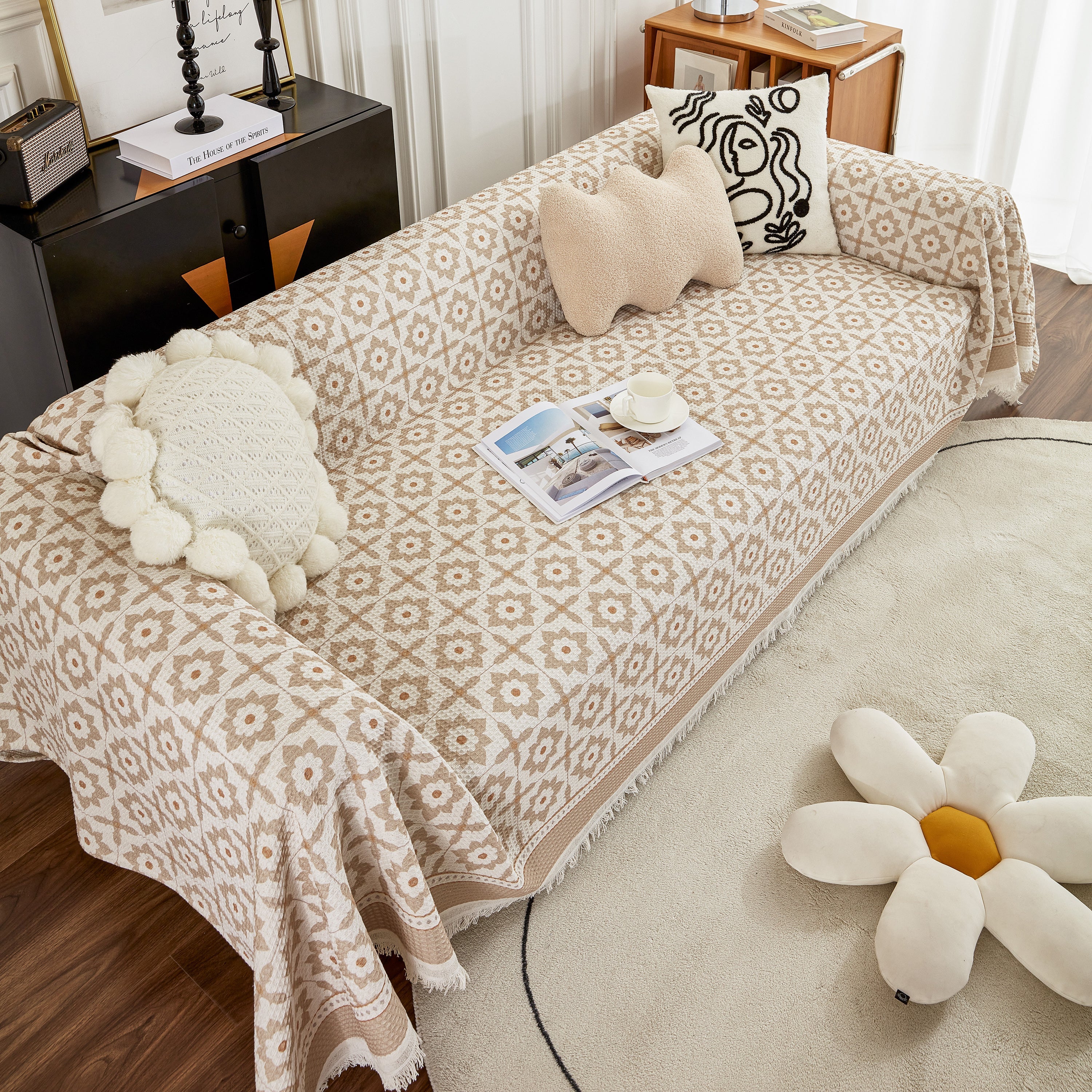 Waffle Lattice Fabric Sofa Cover, Multi-purpose Soft Sofa Throw, Couch Cover Blanket Throws for Couches - Image 26