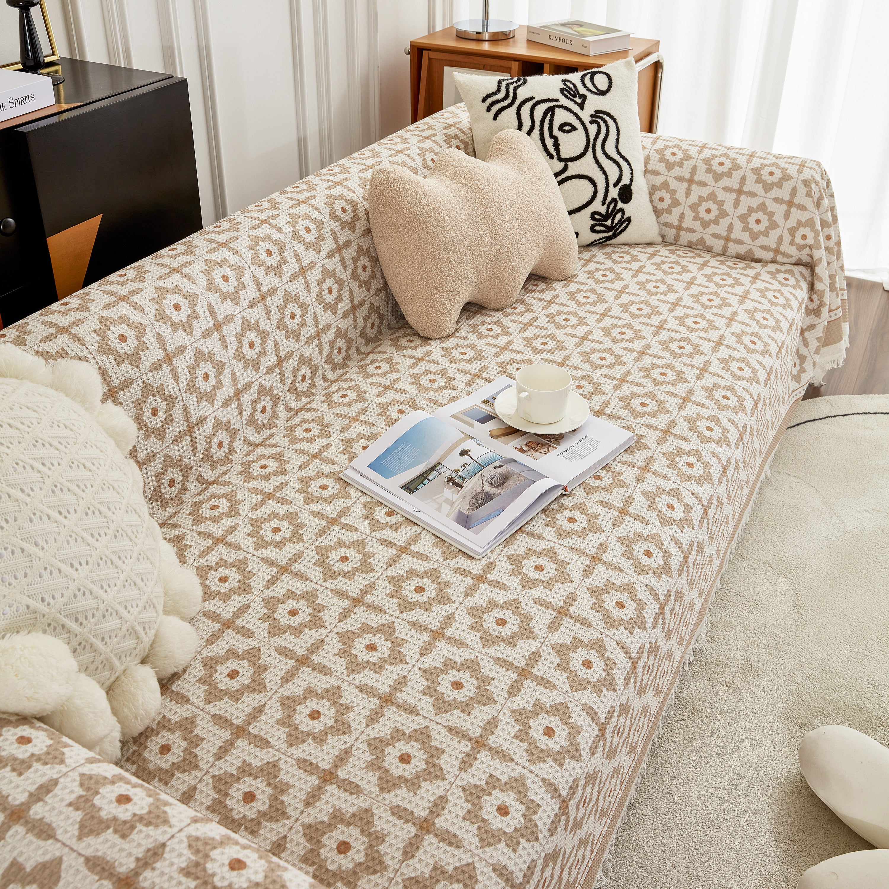 Waffle Lattice Fabric Sofa Cover, Multi-purpose Soft Sofa Throw, Couch Cover Blanket Throws for Couches - Image 27