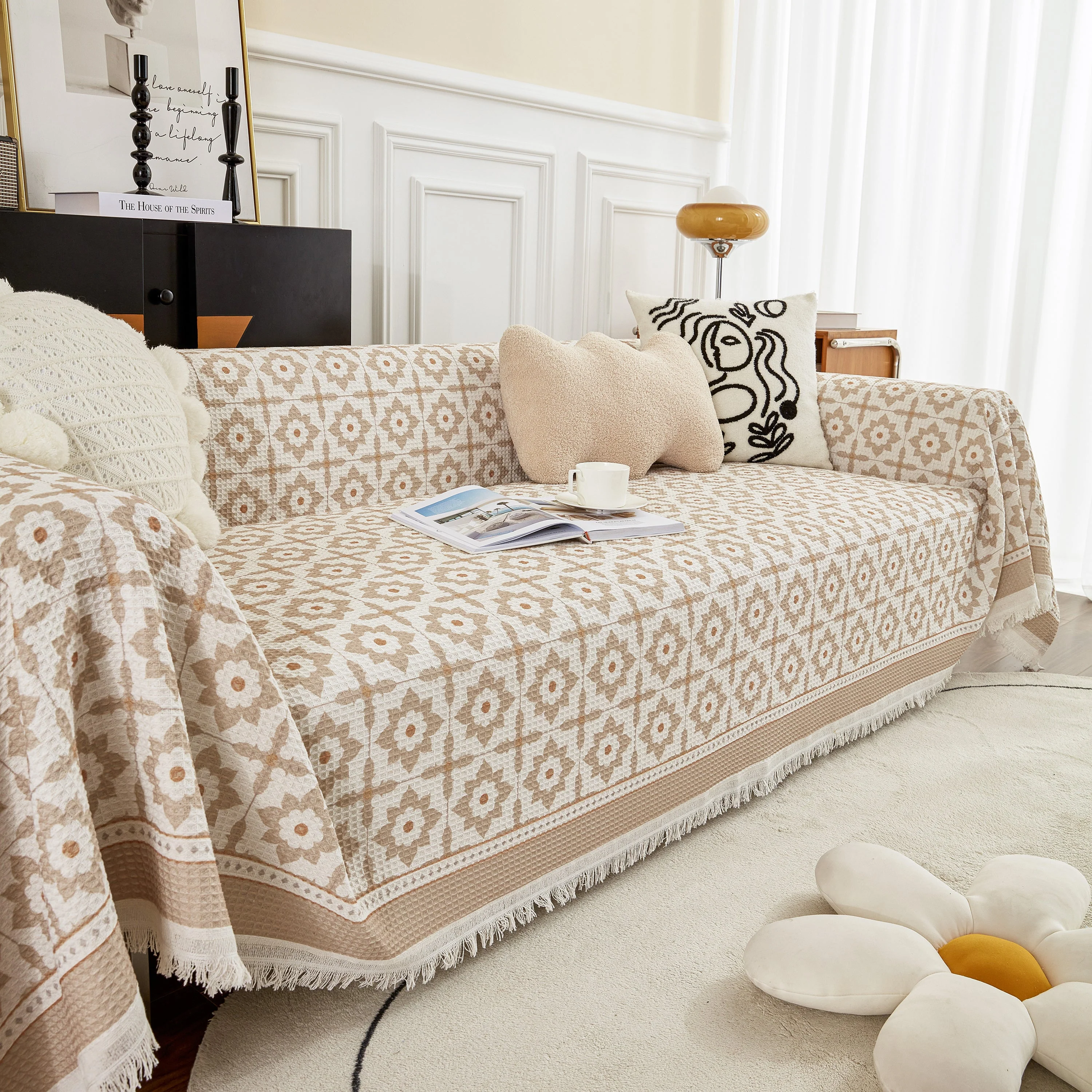 Waffle Lattice Fabric Sofa Cover, Multi-purpose Soft Sofa Throw, Couch Cover Blanket Throws for Couches - Image 28