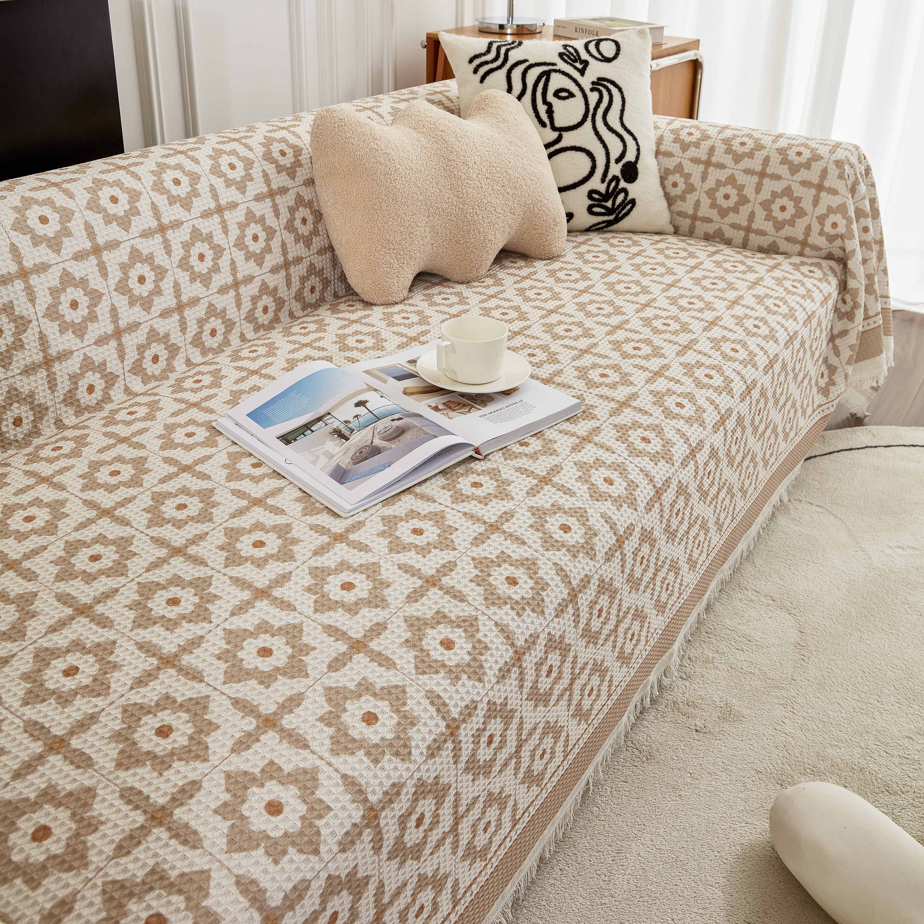 Waffle Lattice Fabric Sofa Cover, Multi-purpose Soft Sofa Throw, Couch Cover Blanket Throws for Couches - Image 29