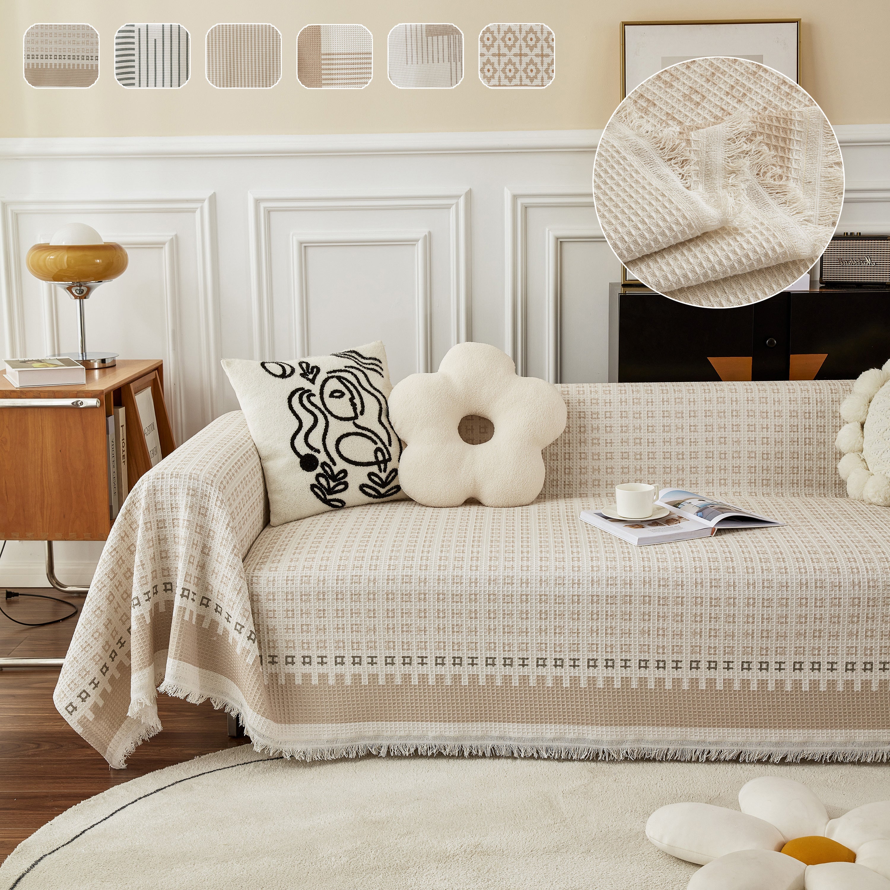 Waffle Lattice Fabric Sofa Cover, Multi-purpose Soft Sofa Throw, Couch Cover Blanket Throws for Couches - Image 3