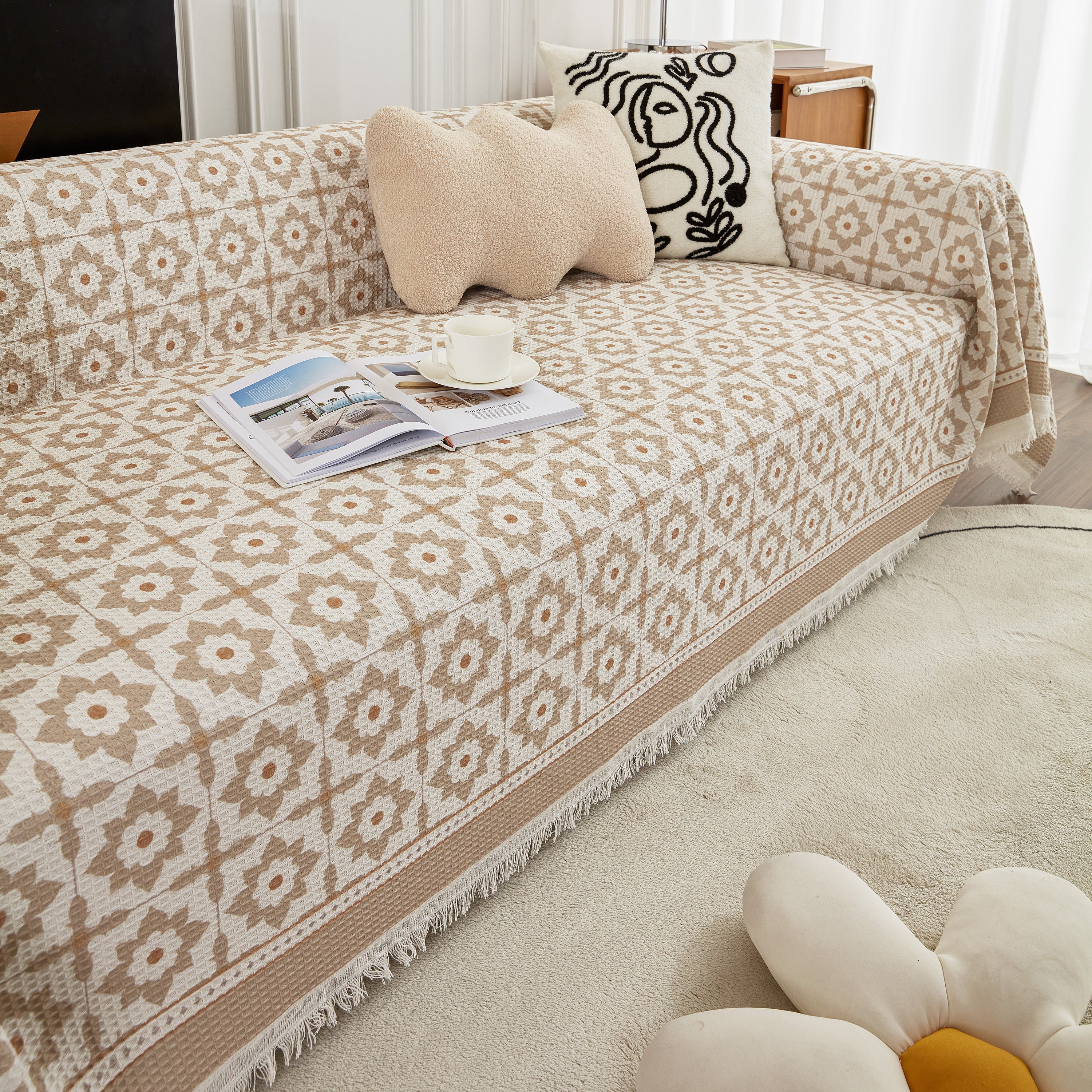 Waffle Lattice Fabric Sofa Cover, Multi-purpose Soft Sofa Throw, Couch Cover Blanket Throws for Couches - Image 30