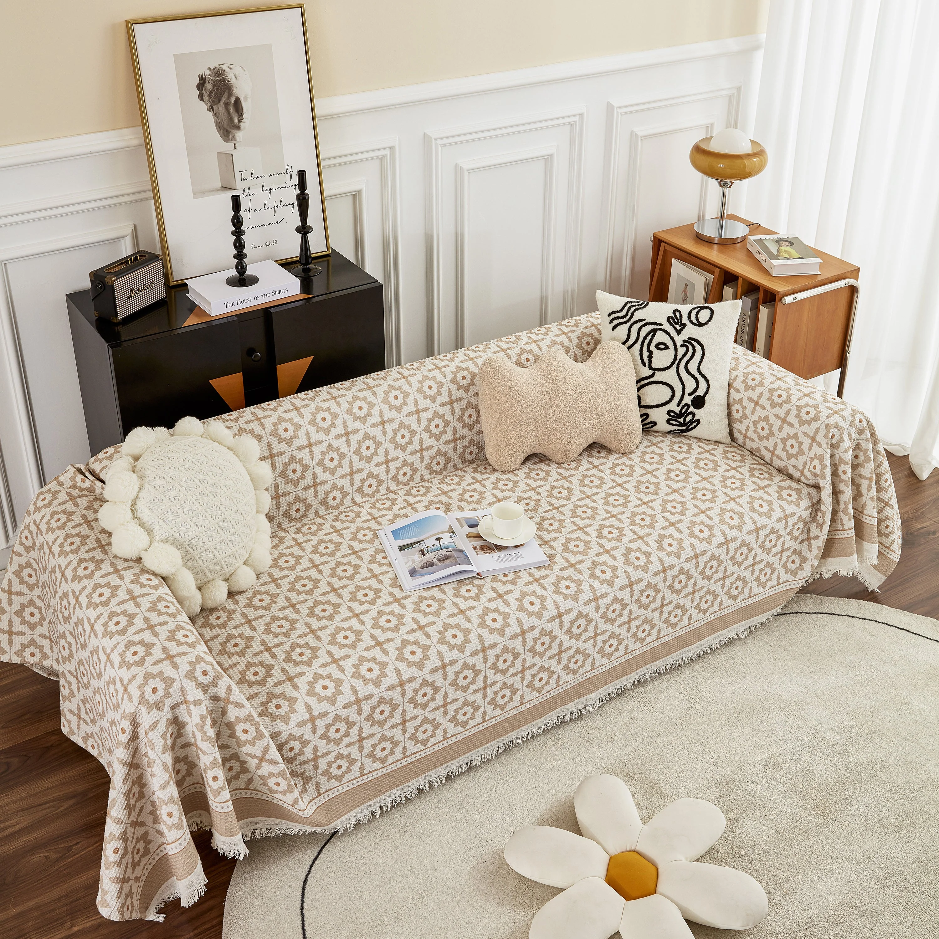Waffle Lattice Fabric Sofa Cover, Multi-purpose Soft Sofa Throw, Couch Cover Blanket Throws for Couches - Image 31