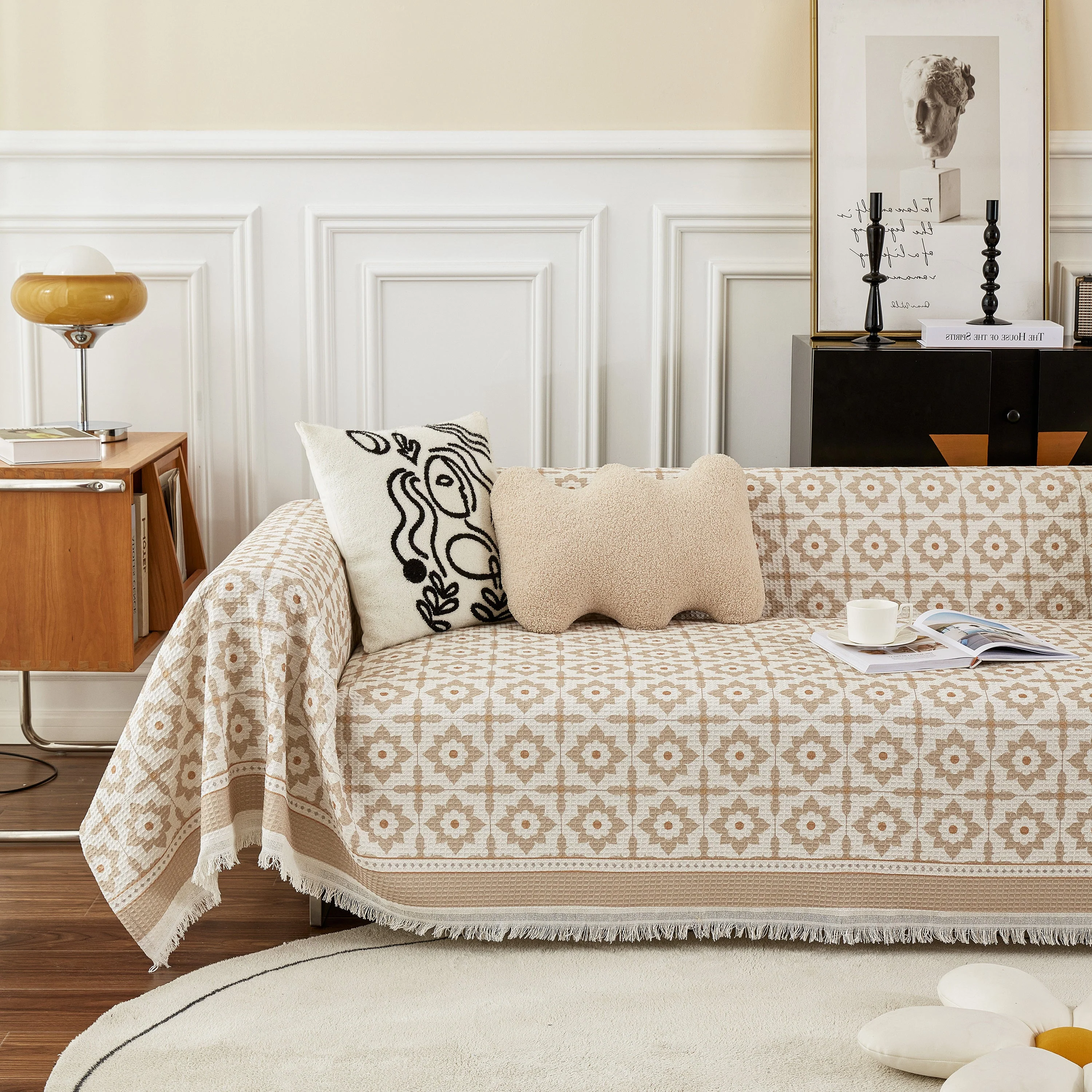 Waffle Lattice Fabric Sofa Cover, Multi-purpose Soft Sofa Throw, Couch Cover Blanket Throws for Couches - Image 32