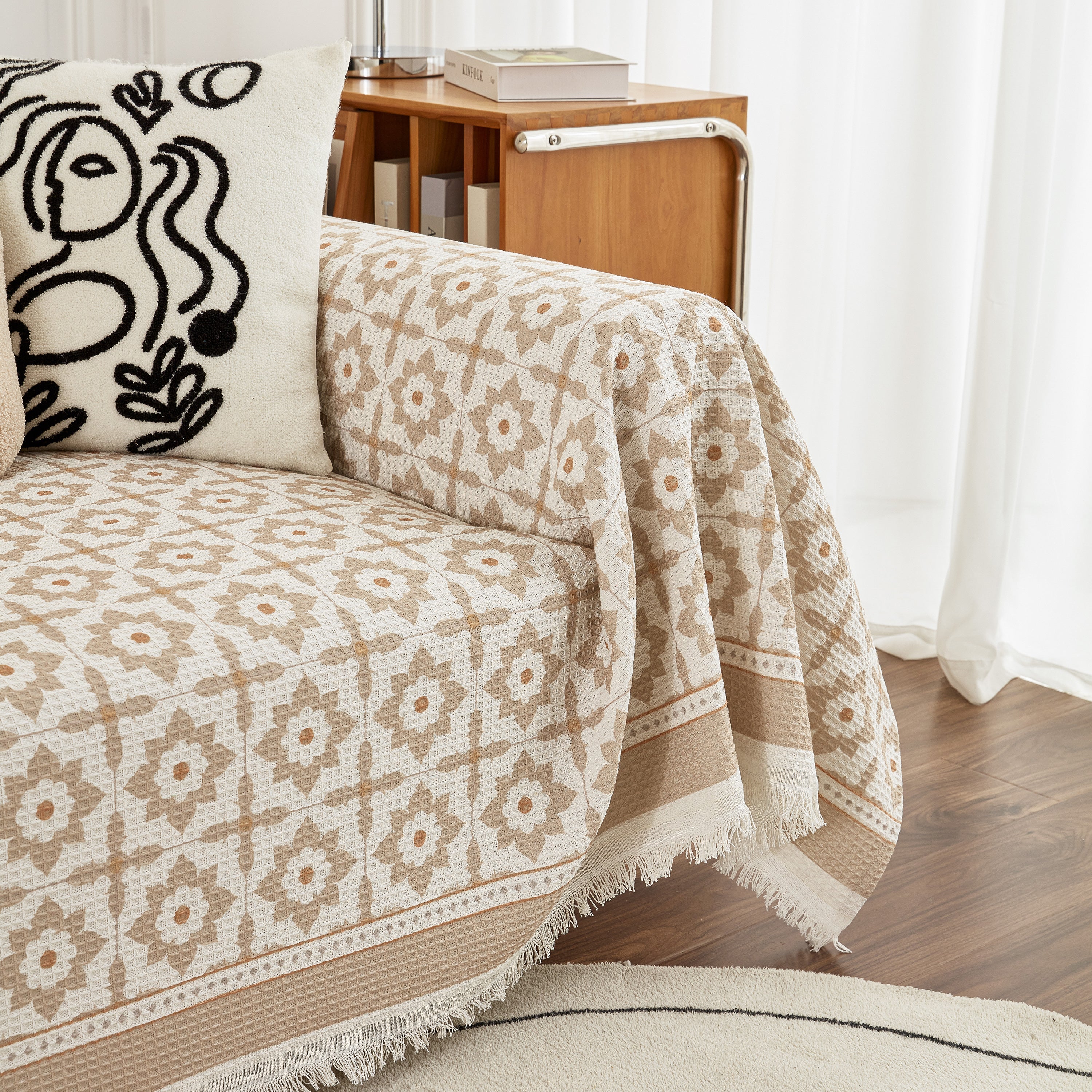 Waffle Lattice Fabric Sofa Cover, Multi-purpose Soft Sofa Throw, Couch Cover Blanket Throws for Couches - Image 33