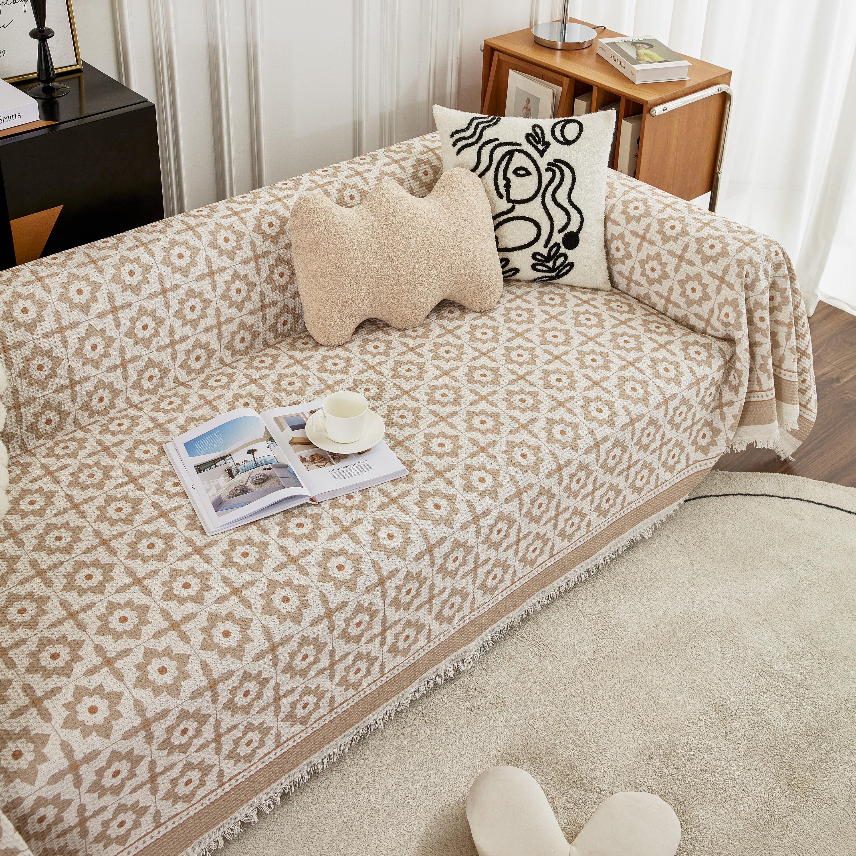 Waffle Lattice Fabric Sofa Cover, Multi-purpose Soft Sofa Throw, Couch Cover Blanket Throws for Couches - Image 34