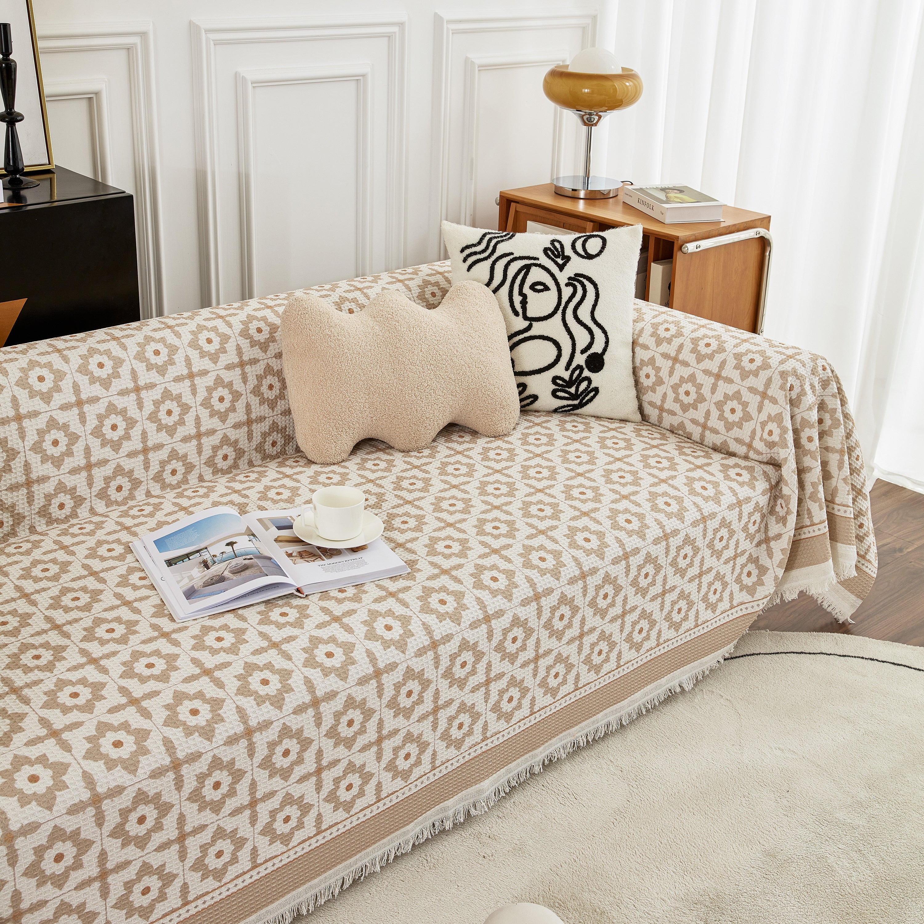 Waffle Lattice Fabric Sofa Cover, Multi-purpose Soft Sofa Throw, Couch Cover Blanket Throws for Couches - Image 35