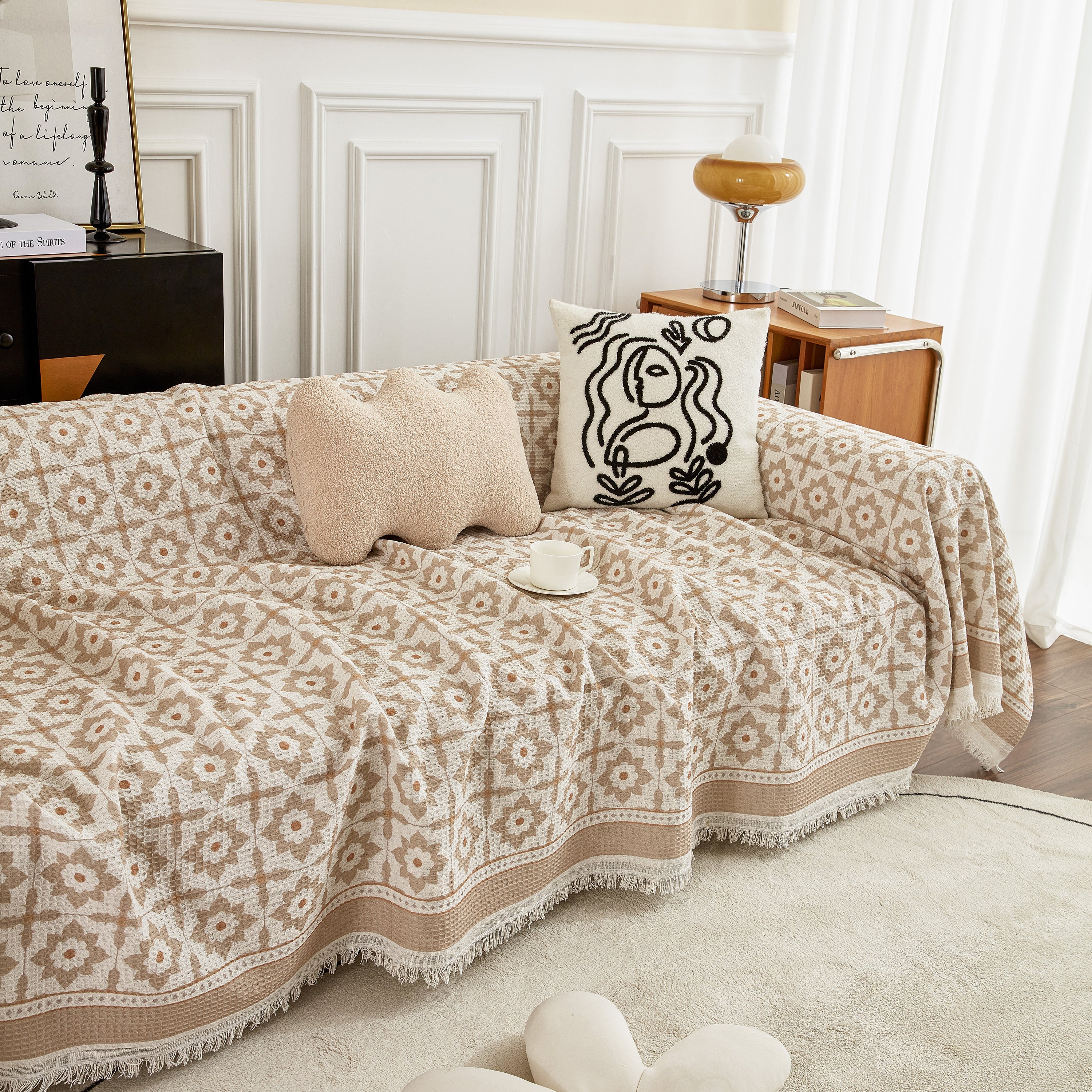 Waffle Lattice Fabric Sofa Cover, Multi-purpose Soft Sofa Throw, Couch Cover Blanket Throws for Couches - Image 36