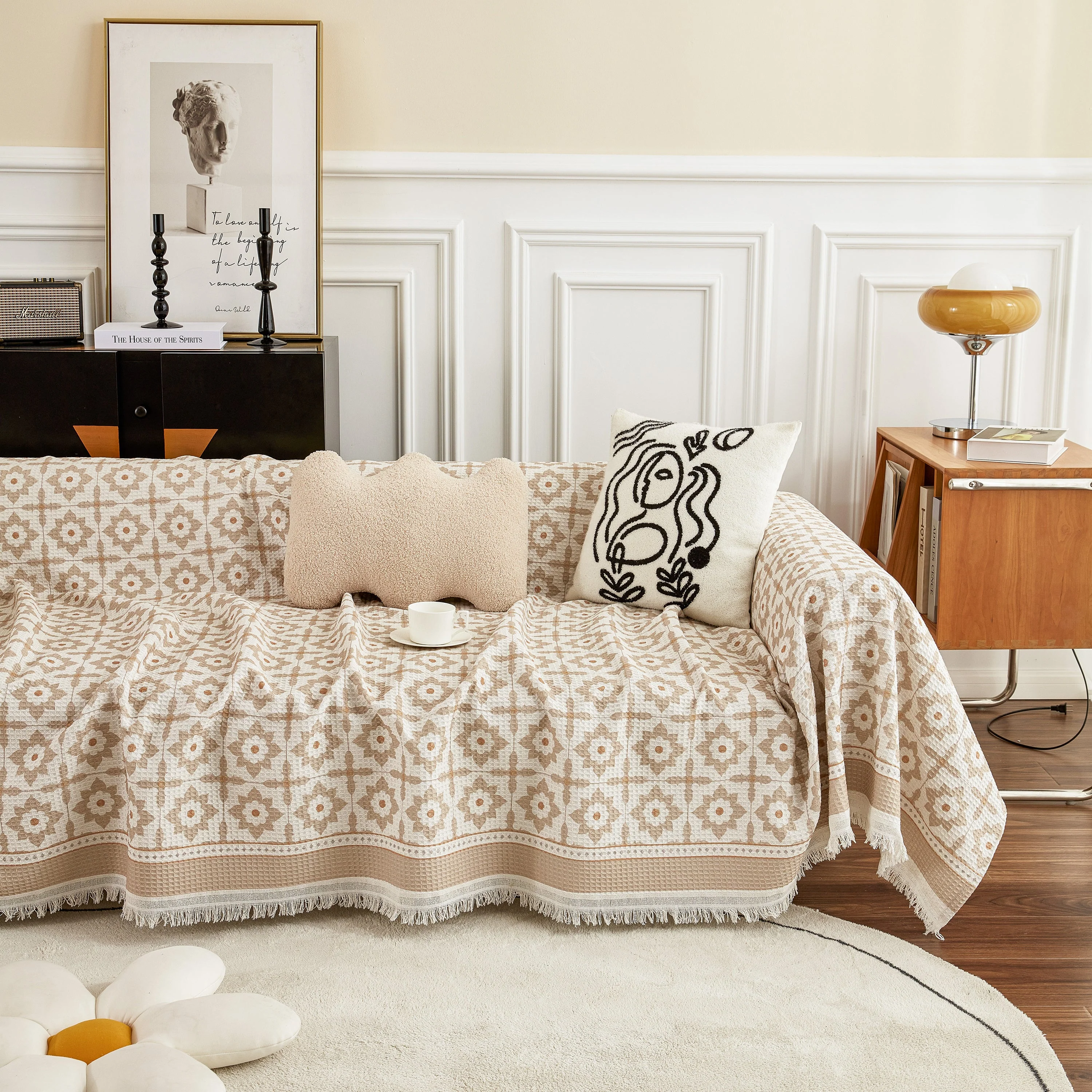 Waffle Lattice Fabric Sofa Cover, Multi-purpose Soft Sofa Throw, Couch Cover Blanket Throws for Couches - Image 37