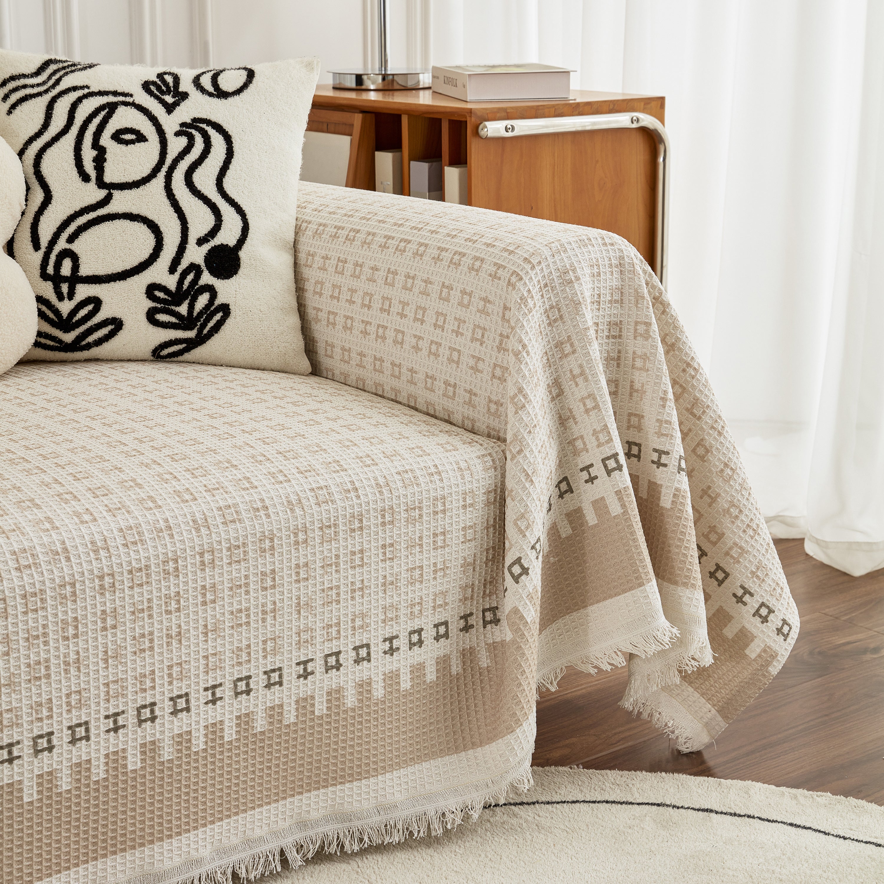 Waffle Lattice Fabric Sofa Cover, Multi-purpose Soft Sofa Throw, Couch Cover Blanket Throws for Couches - Image 4