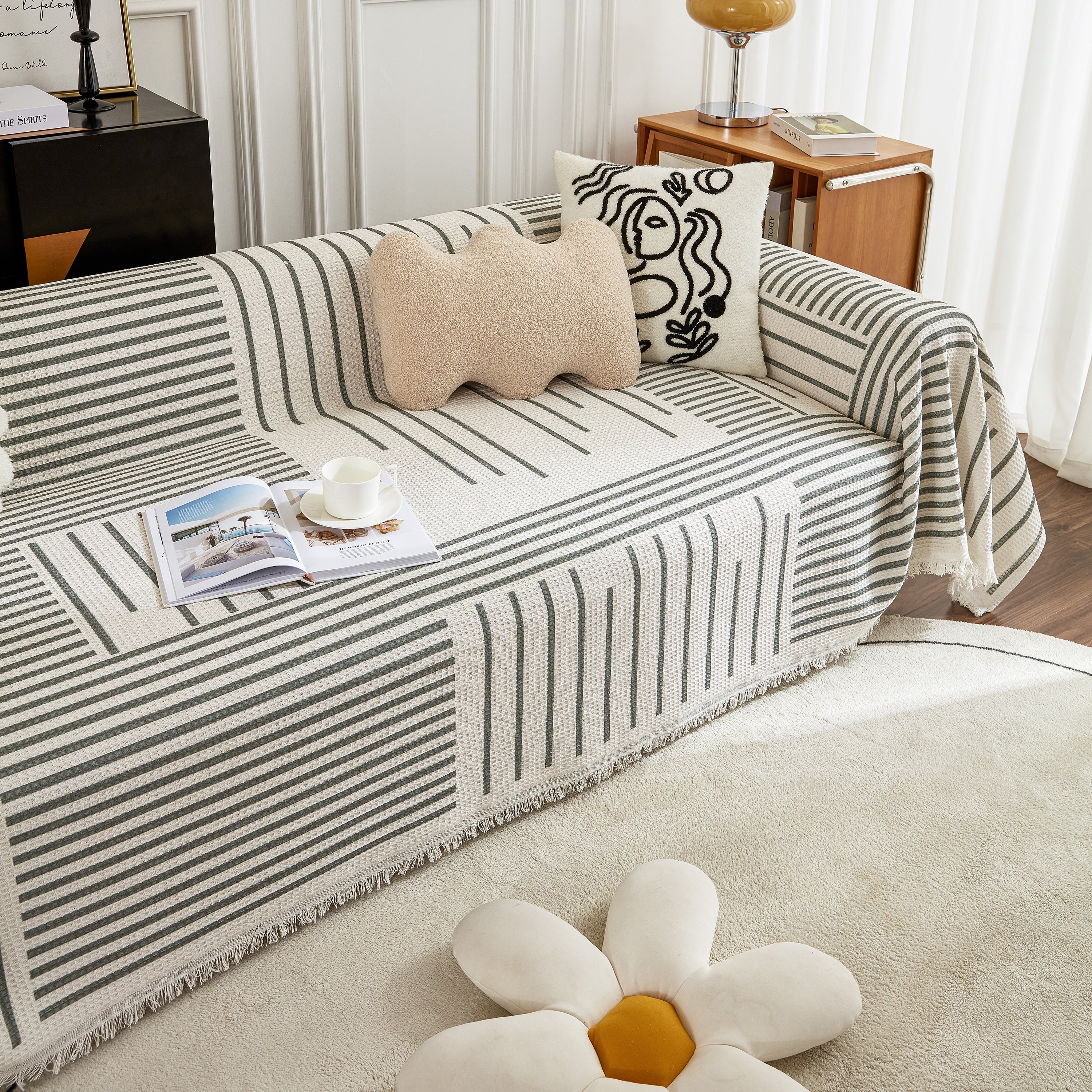 Waffle Lattice Fabric Sofa Cover, Multi-purpose Soft Sofa Throw, Couch Cover Blanket Throws for Couches - Image 43