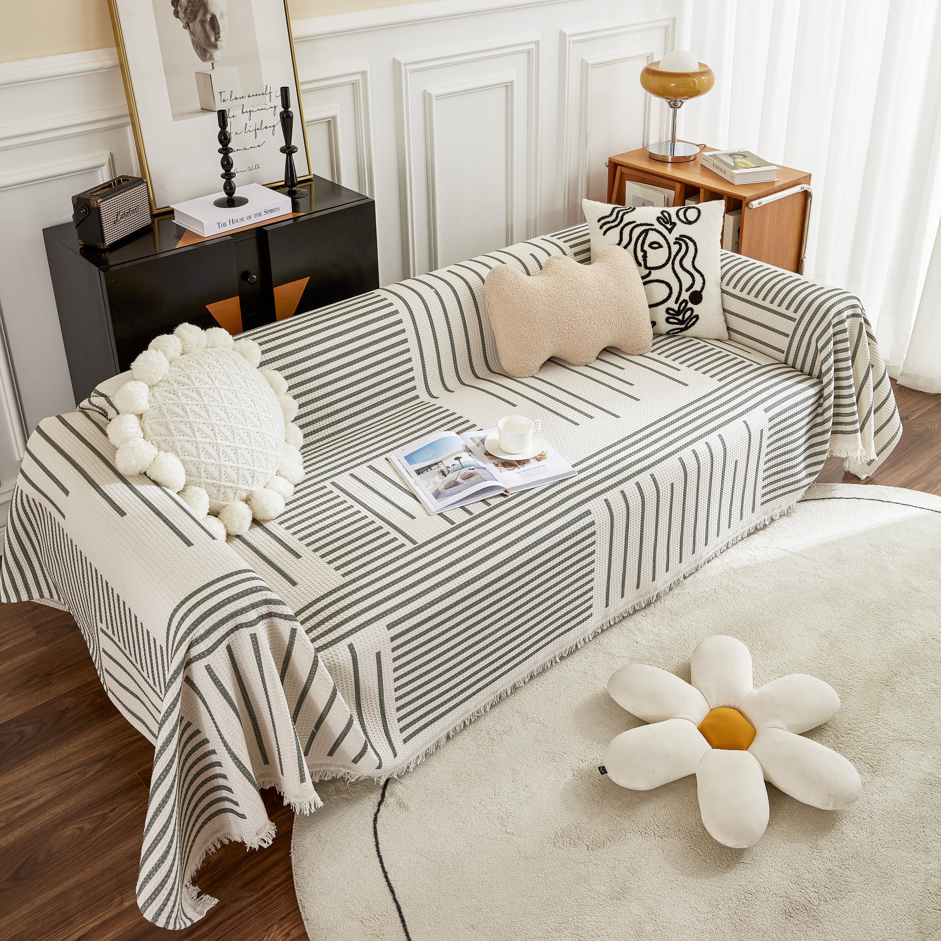 Waffle Lattice Fabric Sofa Cover, Multi-purpose Soft Sofa Throw, Couch Cover Blanket Throws for Couches - Image 44