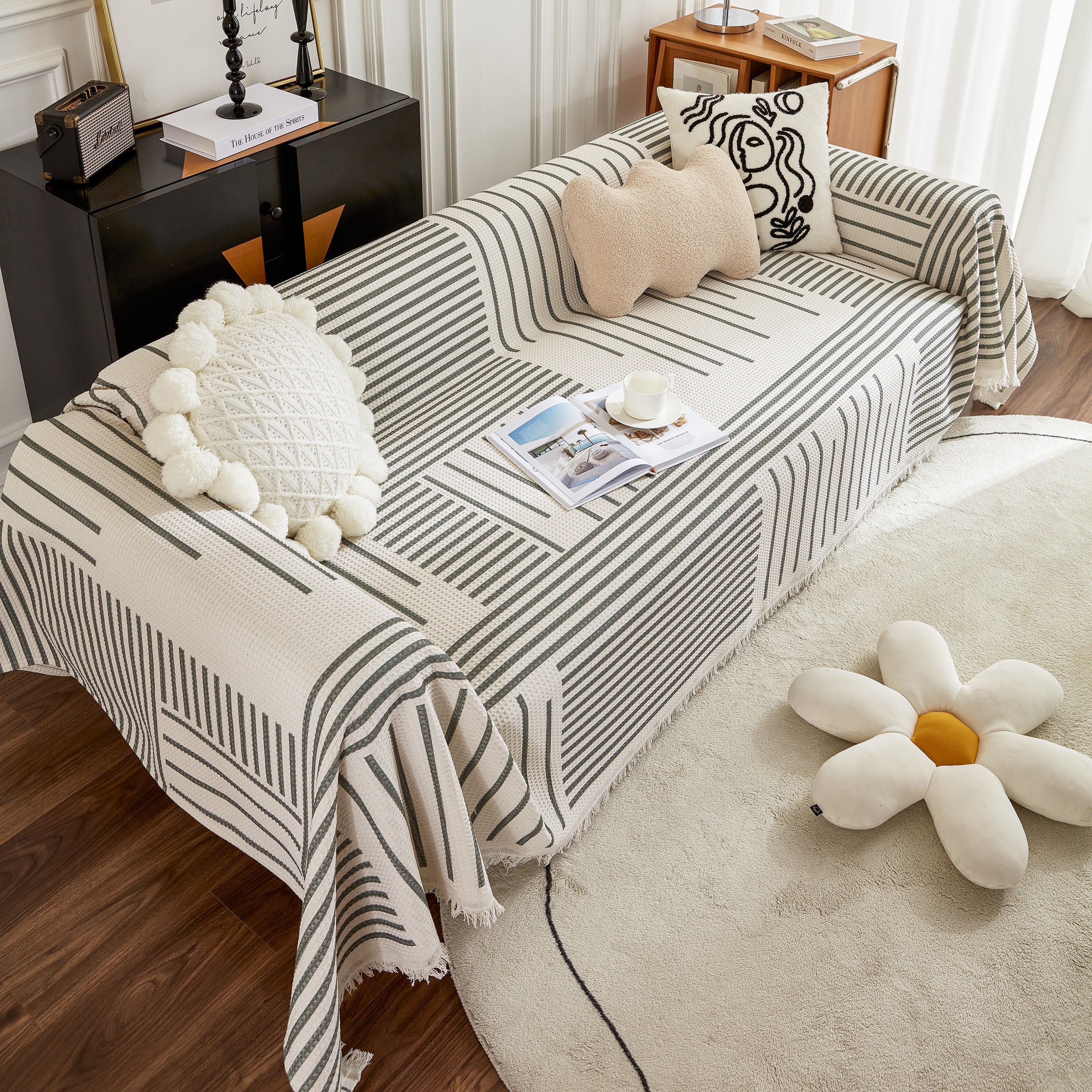 Waffle Lattice Fabric Sofa Cover, Multi-purpose Soft Sofa Throw, Couch Cover Blanket Throws for Couches - Image 45