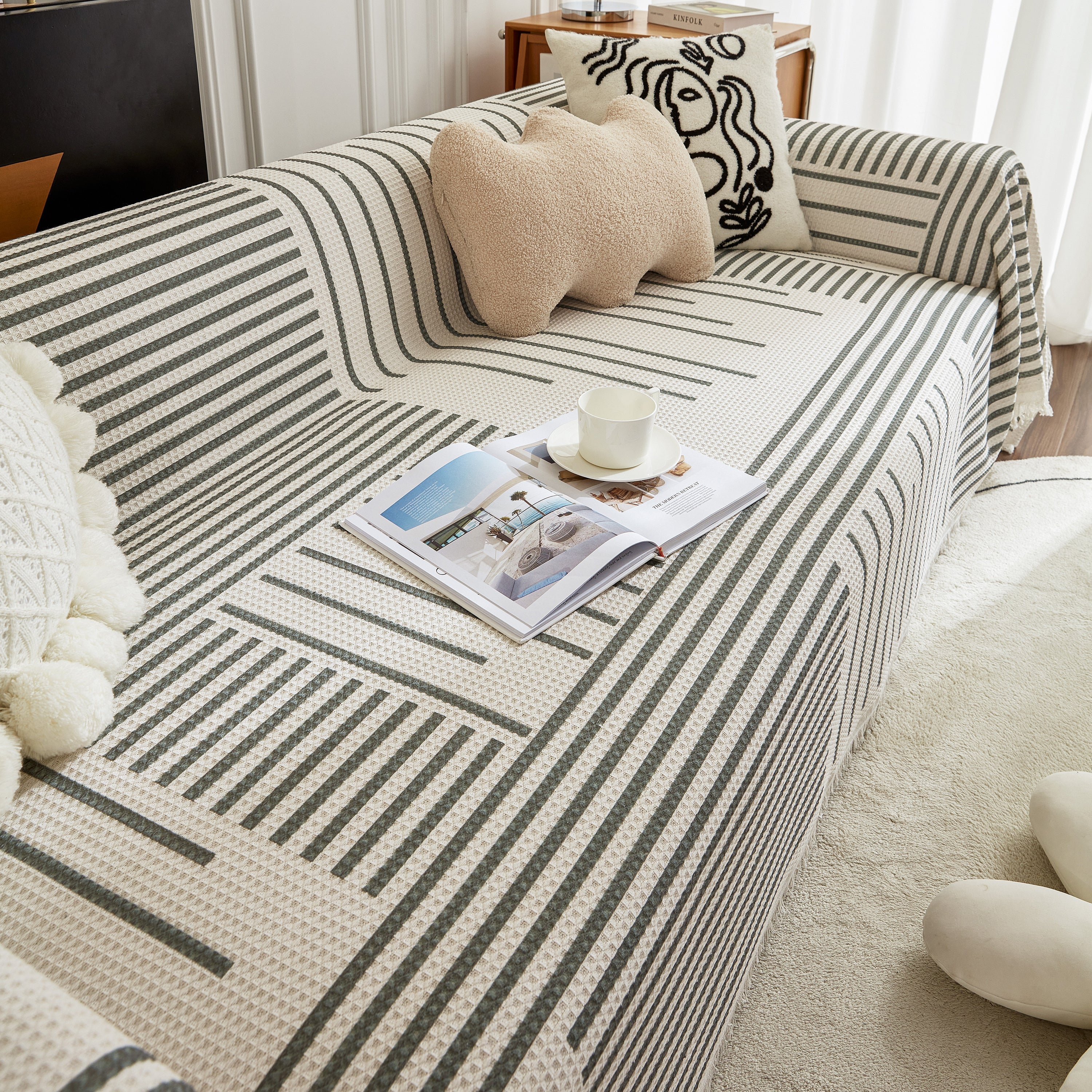 Waffle Lattice Fabric Sofa Cover, Multi-purpose Soft Sofa Throw, Couch Cover Blanket Throws for Couches - Image 47