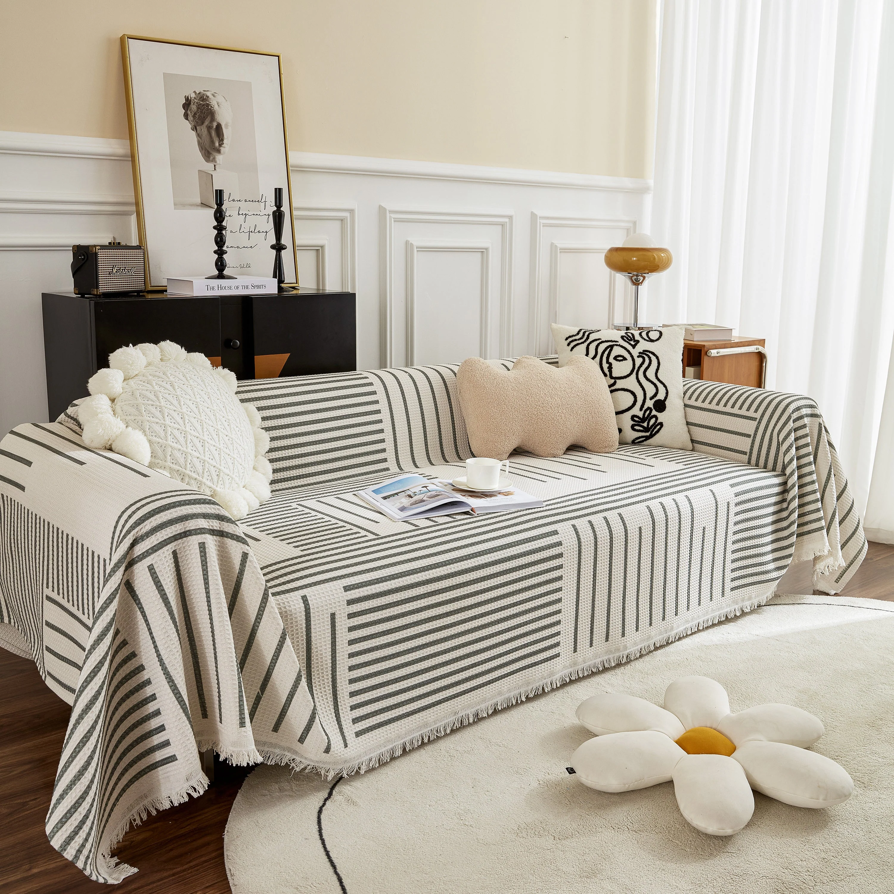 Waffle Lattice Fabric Sofa Cover, Multi-purpose Soft Sofa Throw, Couch Cover Blanket Throws for Couches - Image 48