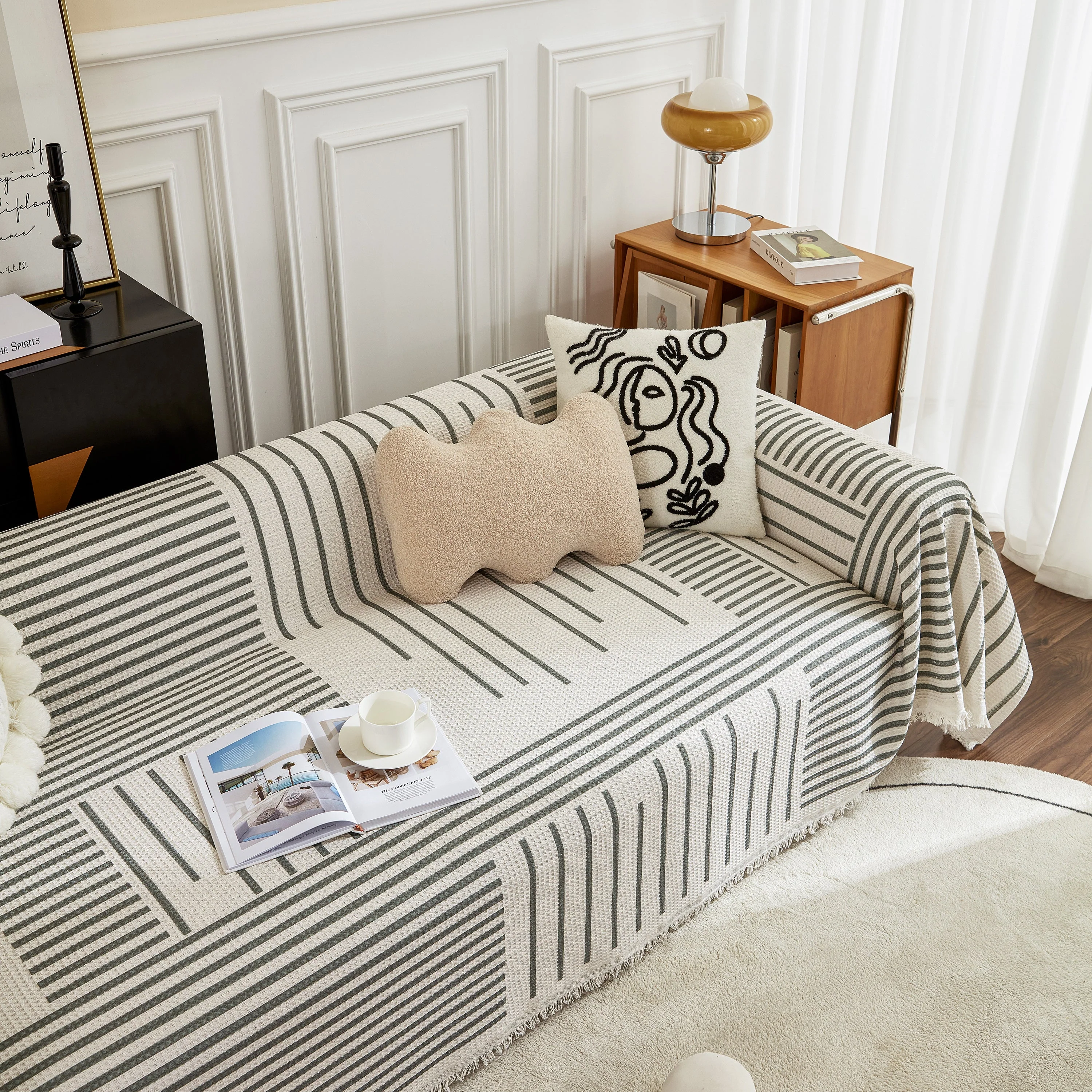 Waffle Lattice Fabric Sofa Cover, Multi-purpose Soft Sofa Throw, Couch Cover Blanket Throws for Couches - Image 49