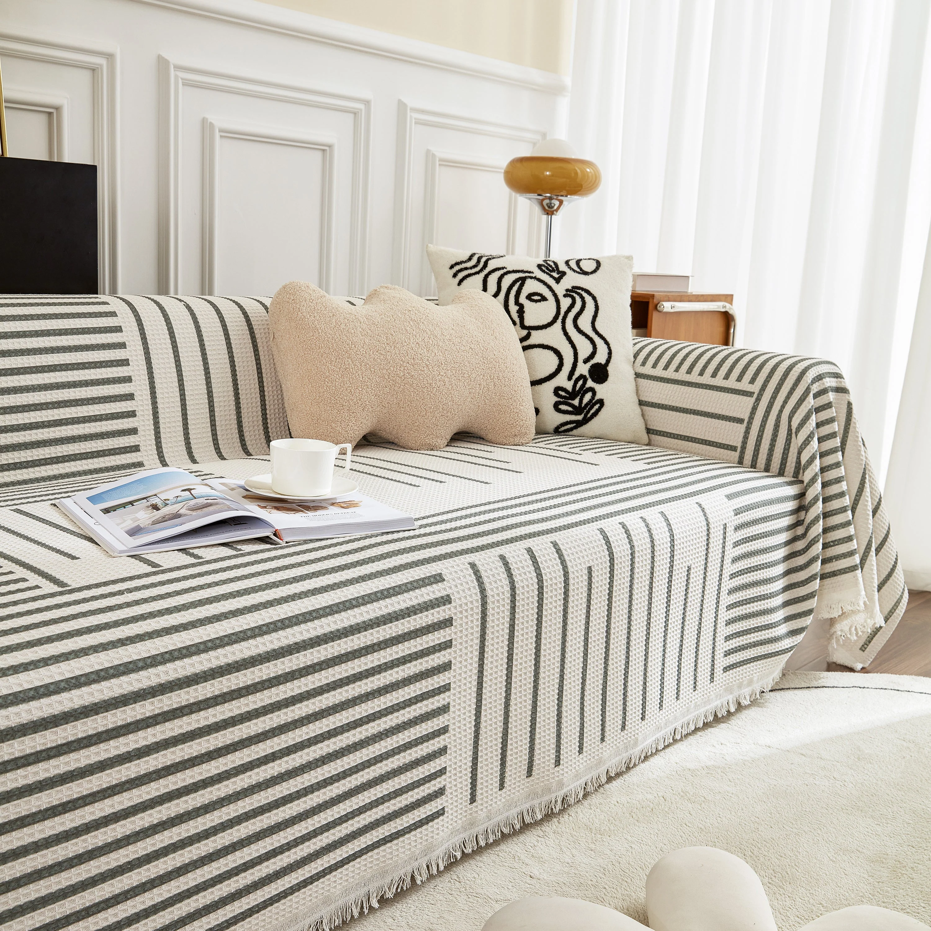 Waffle Lattice Fabric Sofa Cover, Multi-purpose Soft Sofa Throw, Couch Cover Blanket Throws for Couches - Image 50
