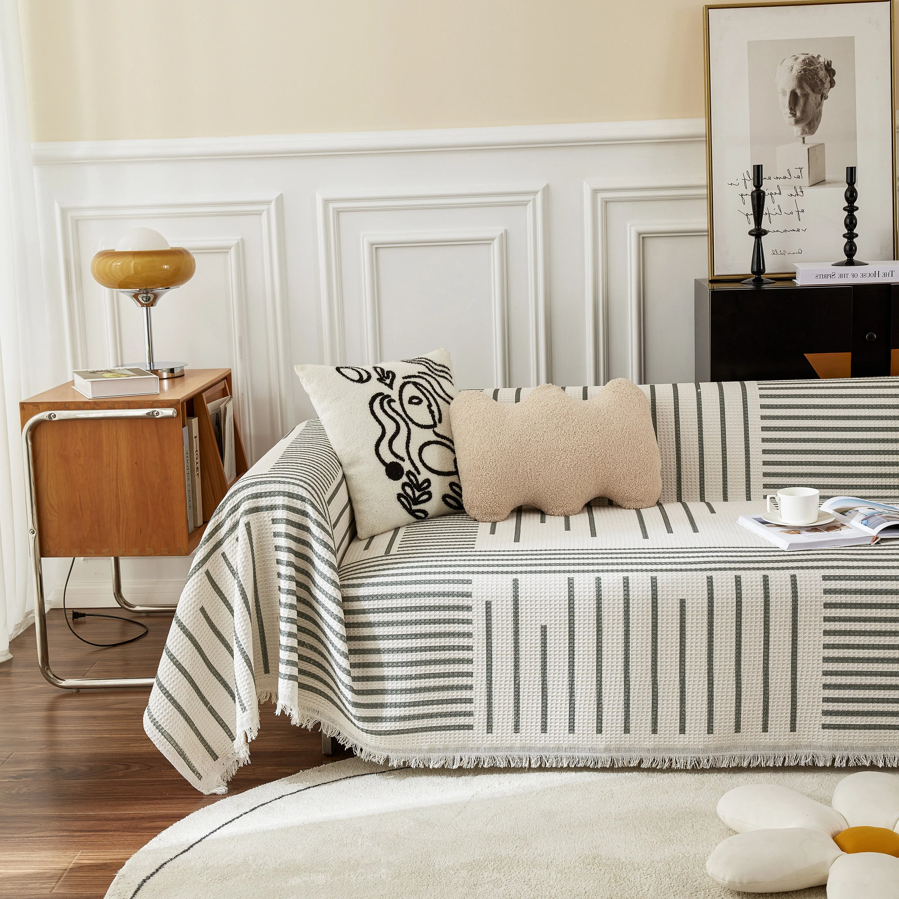 Waffle Lattice Fabric Sofa Cover, Multi-purpose Soft Sofa Throw, Couch Cover Blanket Throws for Couches - Image 51
