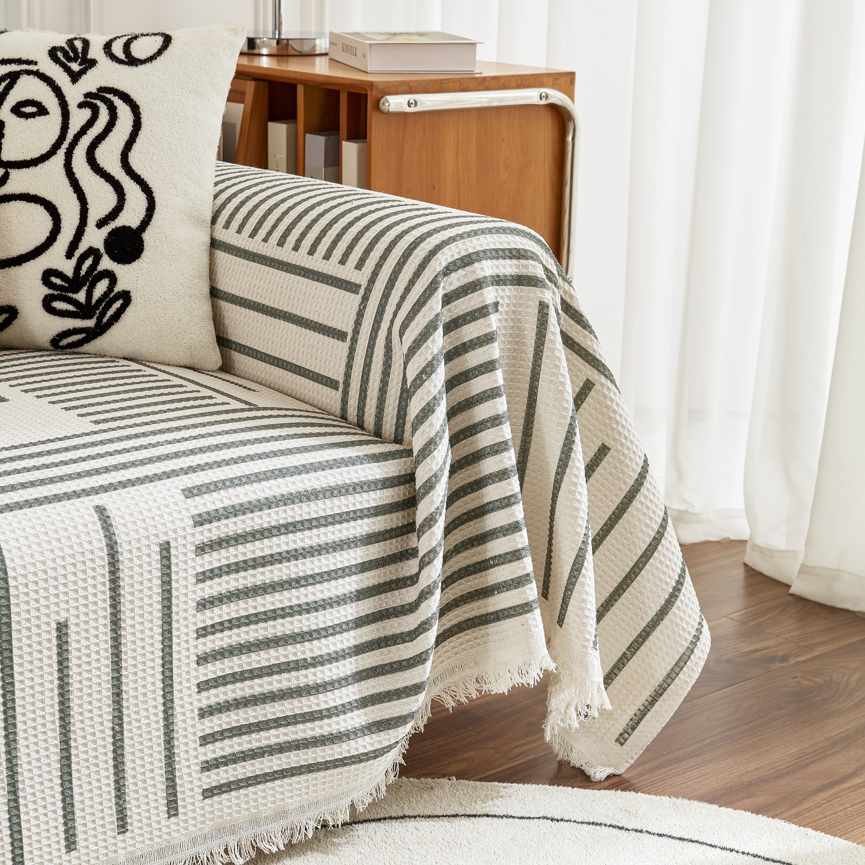 Waffle Lattice Fabric Sofa Cover, Multi-purpose Soft Sofa Throw, Couch Cover Blanket Throws for Couches - Image 52