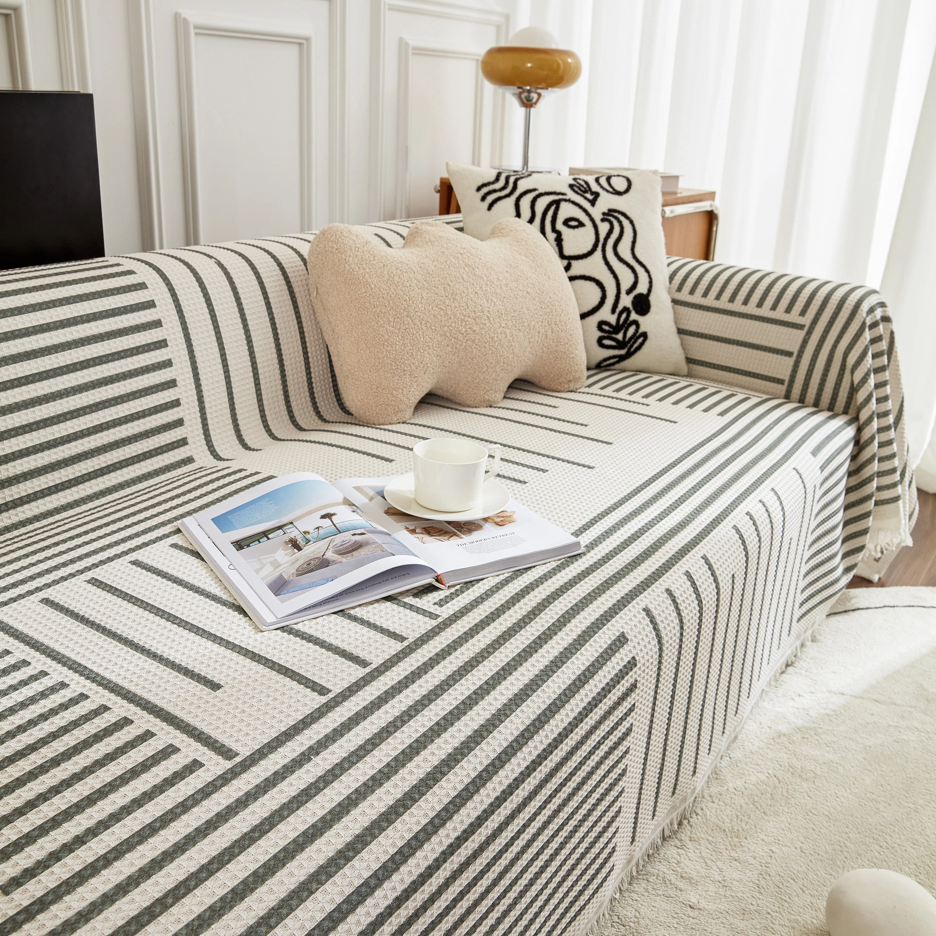 Waffle Lattice Fabric Sofa Cover, Multi-purpose Soft Sofa Throw, Couch Cover Blanket Throws for Couches - Image 53