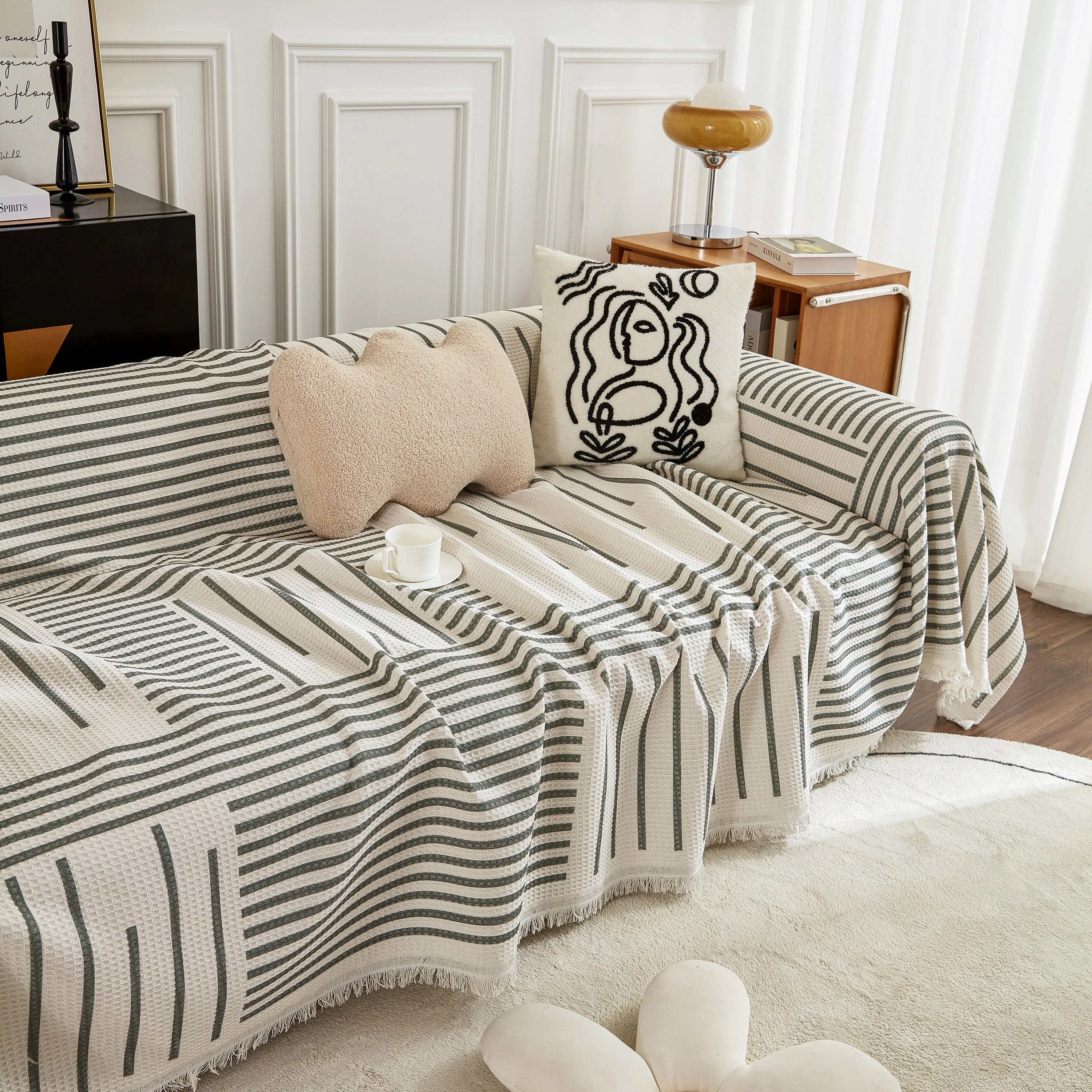Waffle Lattice Fabric Sofa Cover, Multi-purpose Soft Sofa Throw, Couch Cover Blanket Throws for Couches - Image 54