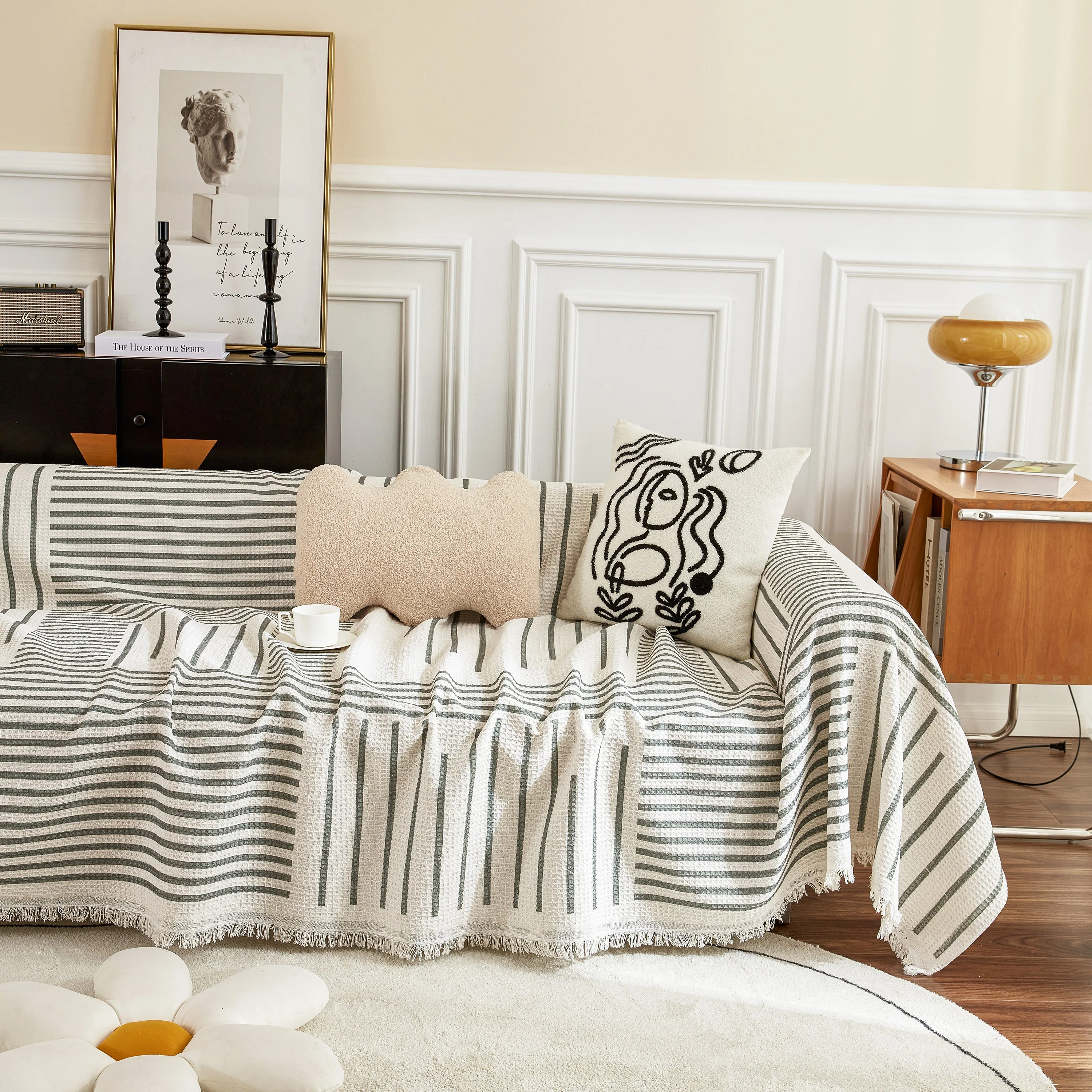Waffle Lattice Fabric Sofa Cover, Multi-purpose Soft Sofa Throw, Couch Cover Blanket Throws for Couches - Image 55