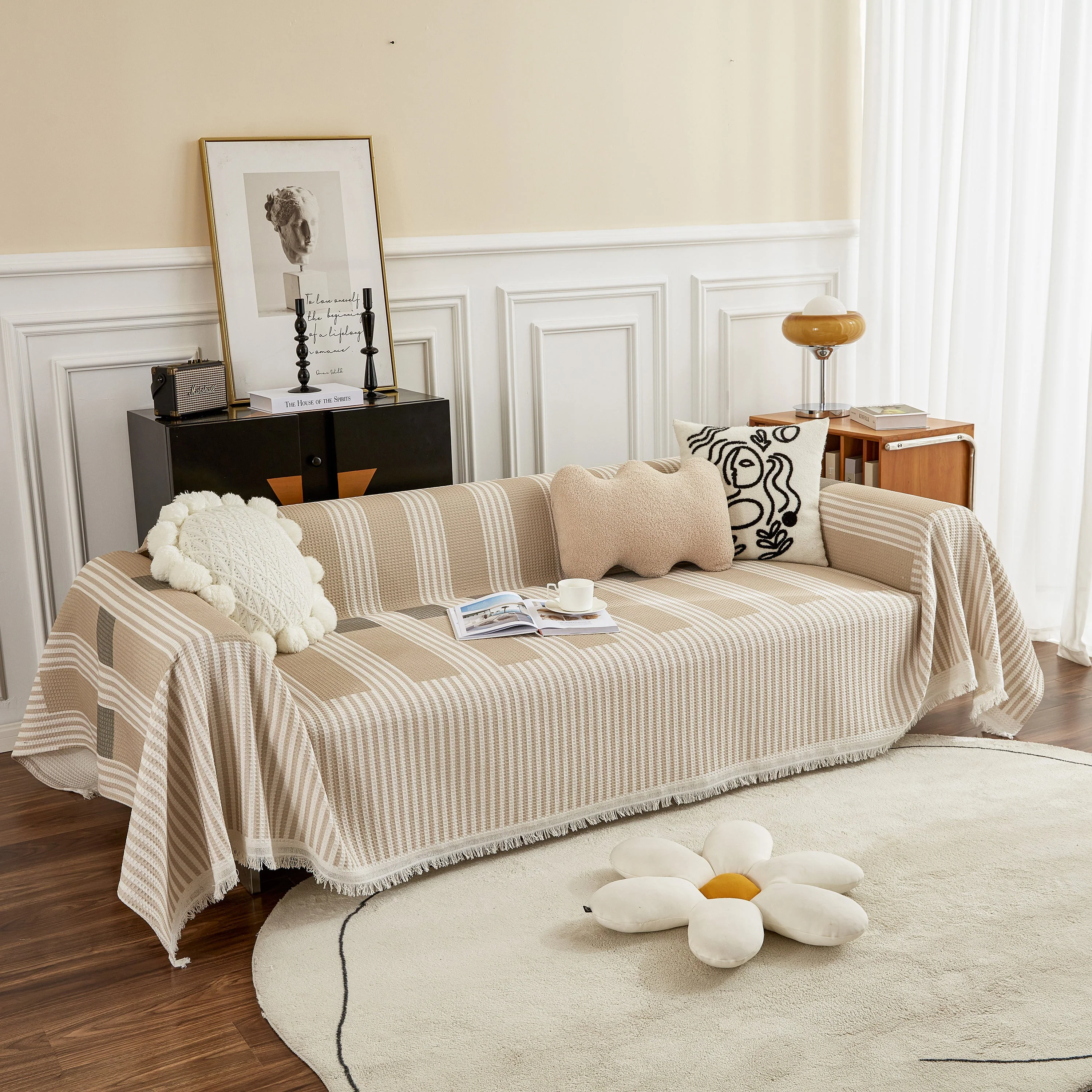 Waffle Lattice Fabric Sofa Cover, Multi-purpose Soft Sofa Throw, Couch Cover Blanket Throws for Couches - Image 59