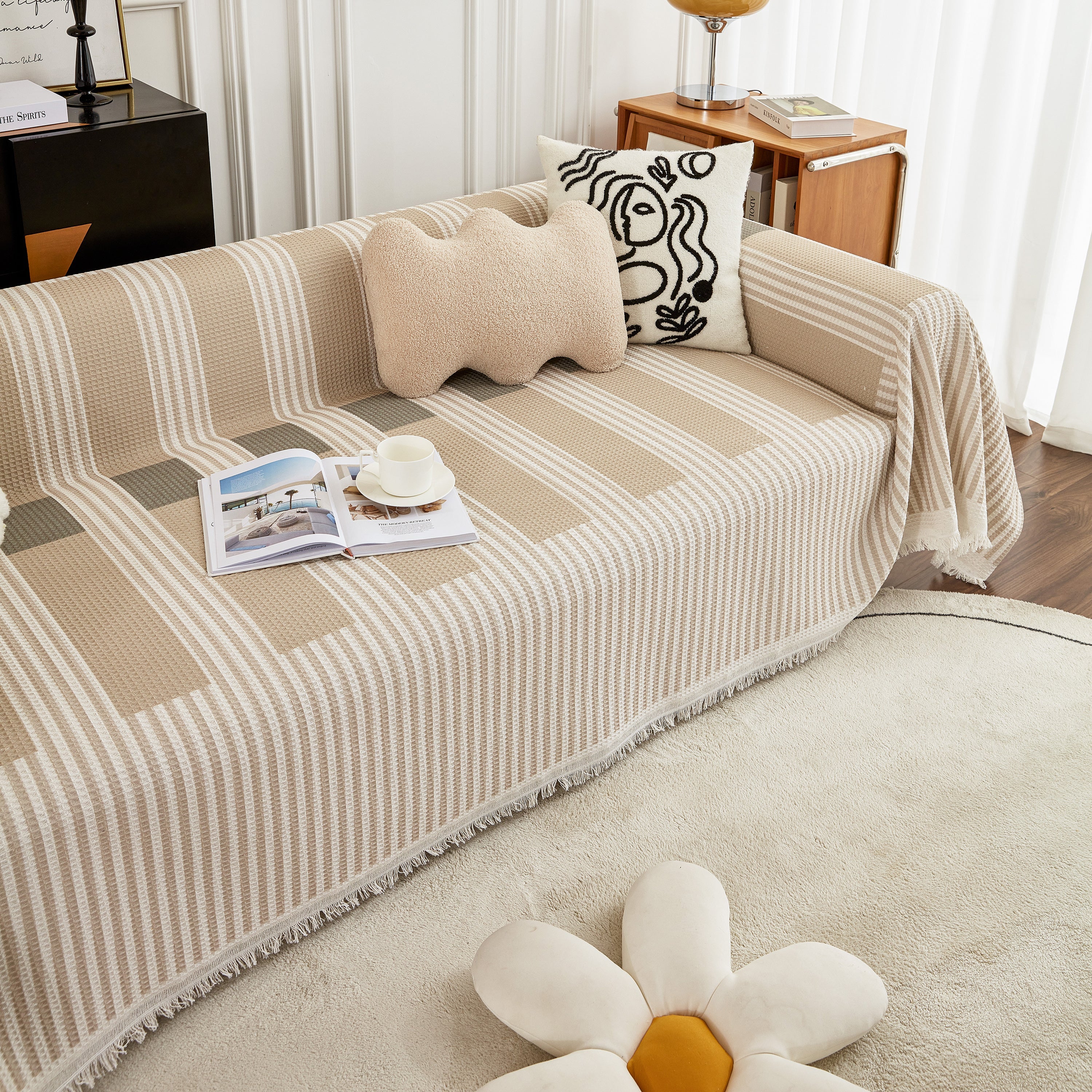 Waffle Lattice Fabric Sofa Cover, Multi-purpose Soft Sofa Throw, Couch Cover Blanket Throws for Couches - Image 61