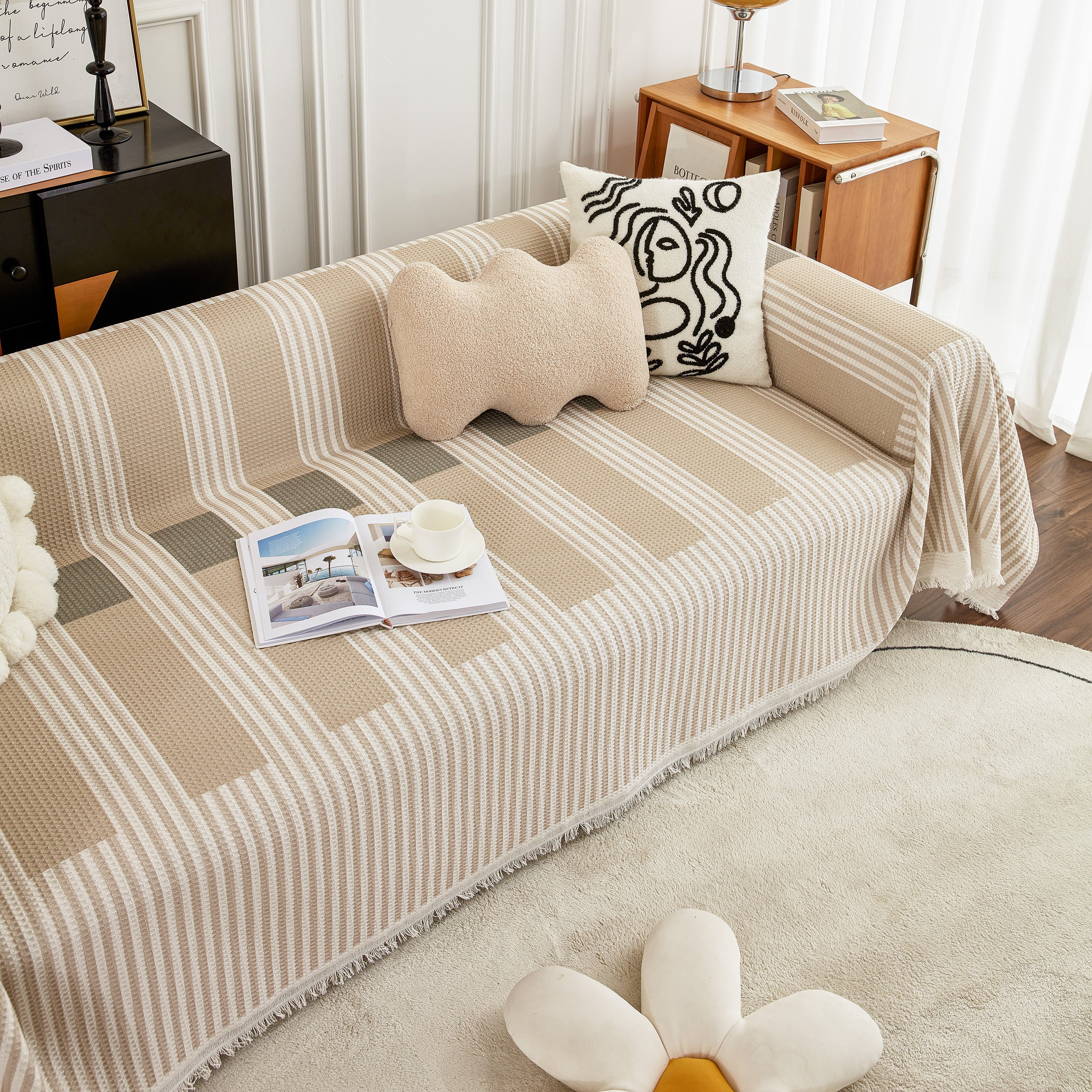 Waffle Lattice Fabric Sofa Cover, Multi-purpose Soft Sofa Throw, Couch Cover Blanket Throws for Couches - Image 62