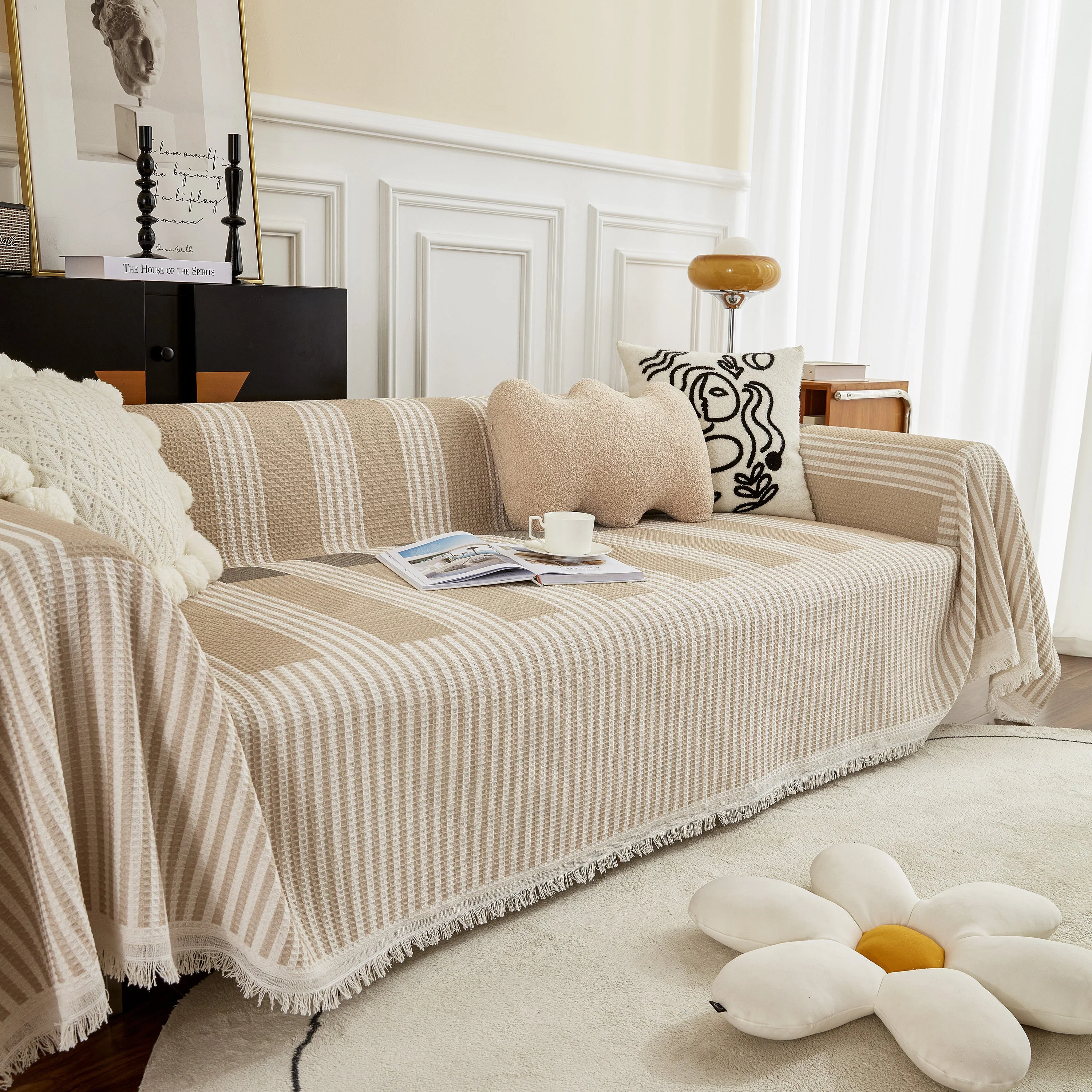 Waffle Lattice Fabric Sofa Cover, Multi-purpose Soft Sofa Throw, Couch Cover Blanket Throws for Couches - Image 63