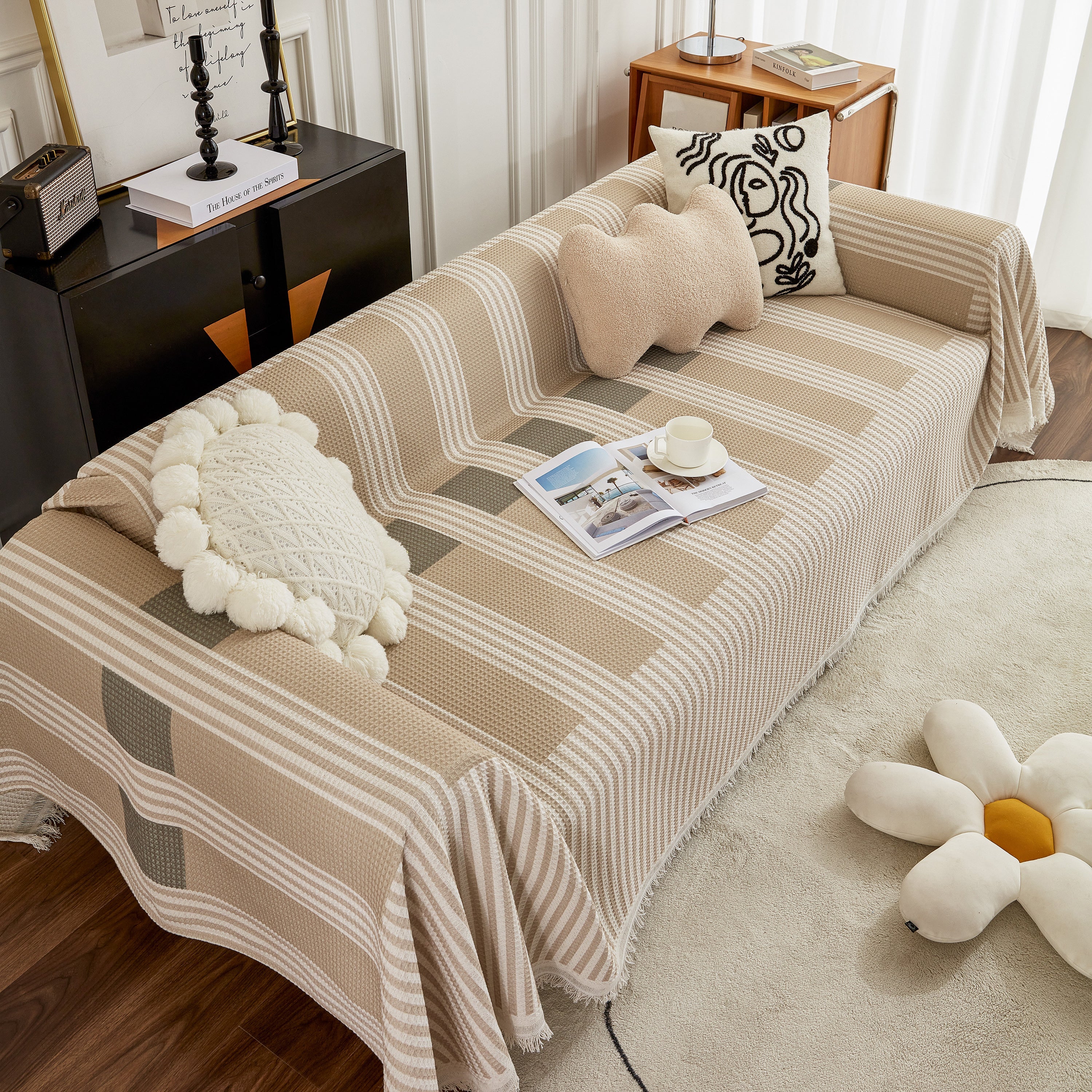 Waffle Lattice Fabric Sofa Cover, Multi-purpose Soft Sofa Throw, Couch Cover Blanket Throws for Couches - Image 65