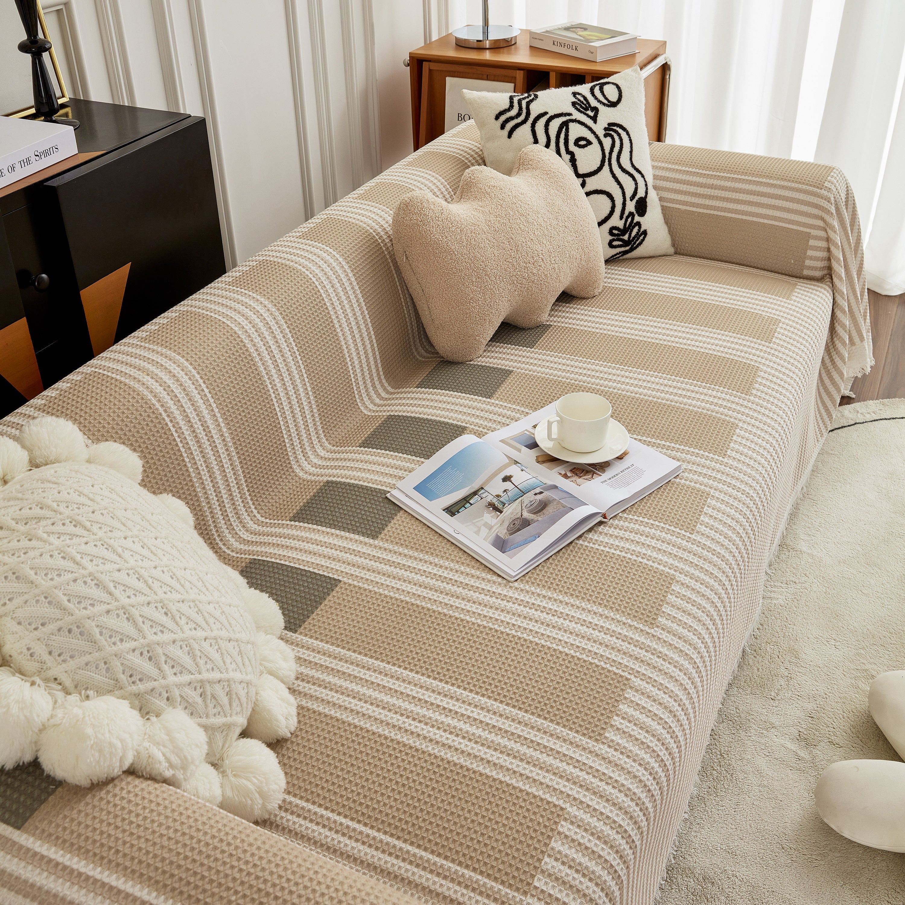 Waffle Lattice Fabric Sofa Cover, Multi-purpose Soft Sofa Throw, Couch Cover Blanket Throws for Couches - Image 66