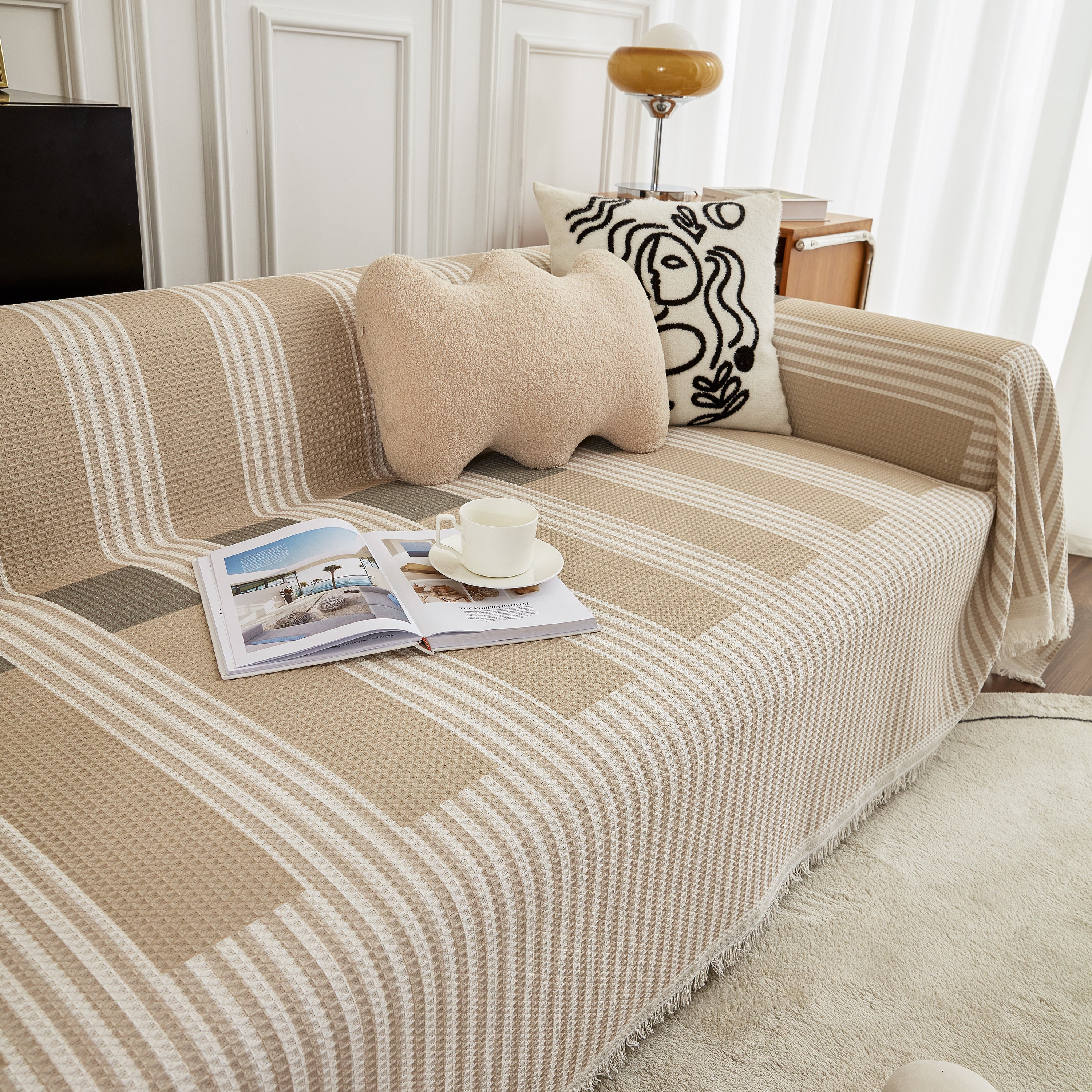 Waffle Lattice Fabric Sofa Cover, Multi-purpose Soft Sofa Throw, Couch Cover Blanket Throws for Couches - Image 68