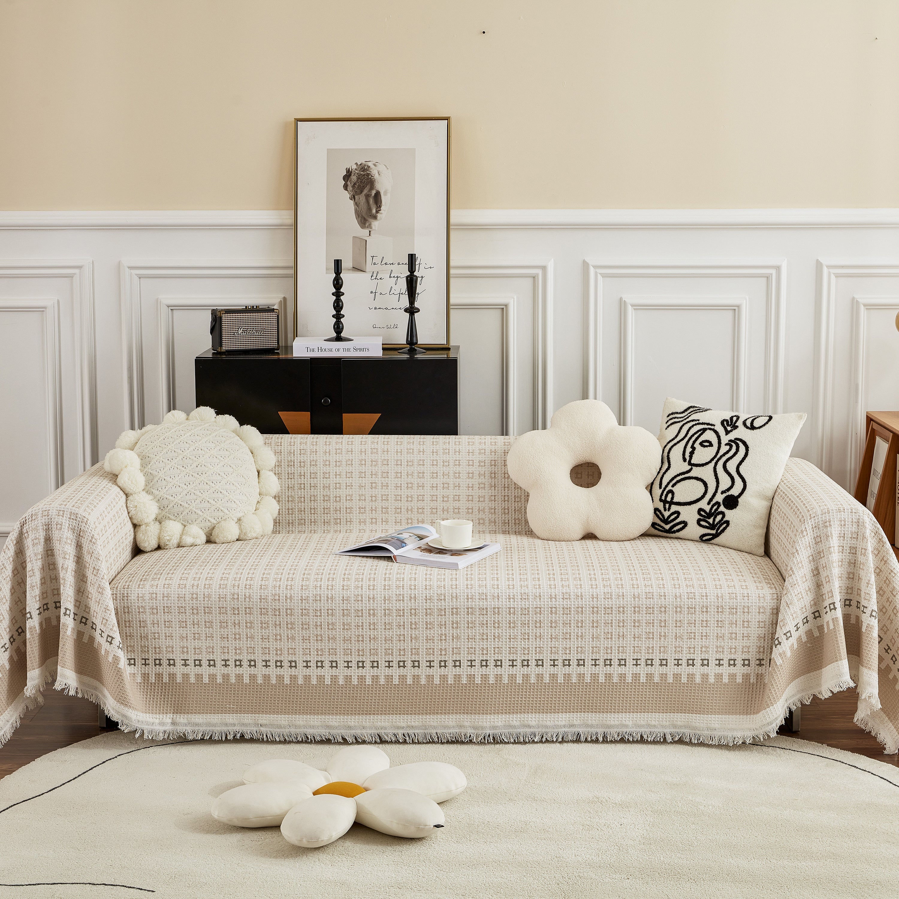 Waffle Lattice Fabric Sofa Cover, Multi-purpose Soft Sofa Throw, Couch Cover Blanket Throws for Couches - Image 7