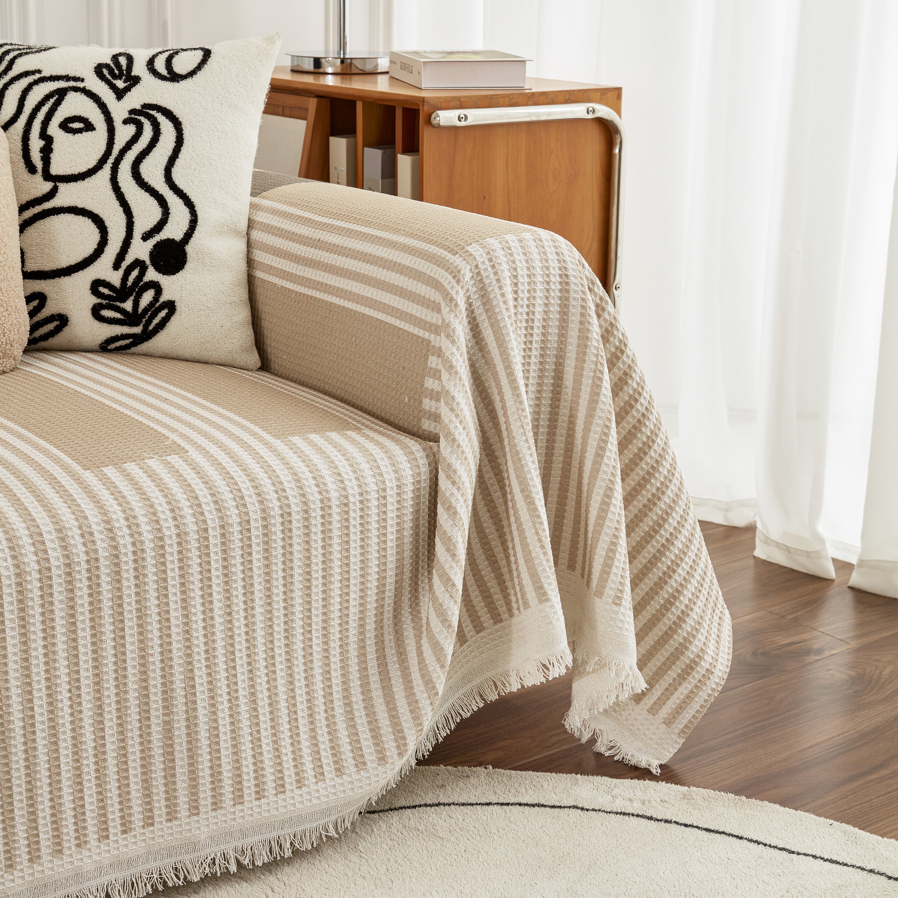 Waffle Lattice Fabric Sofa Cover, Multi-purpose Soft Sofa Throw, Couch Cover Blanket Throws for Couches - Image 70