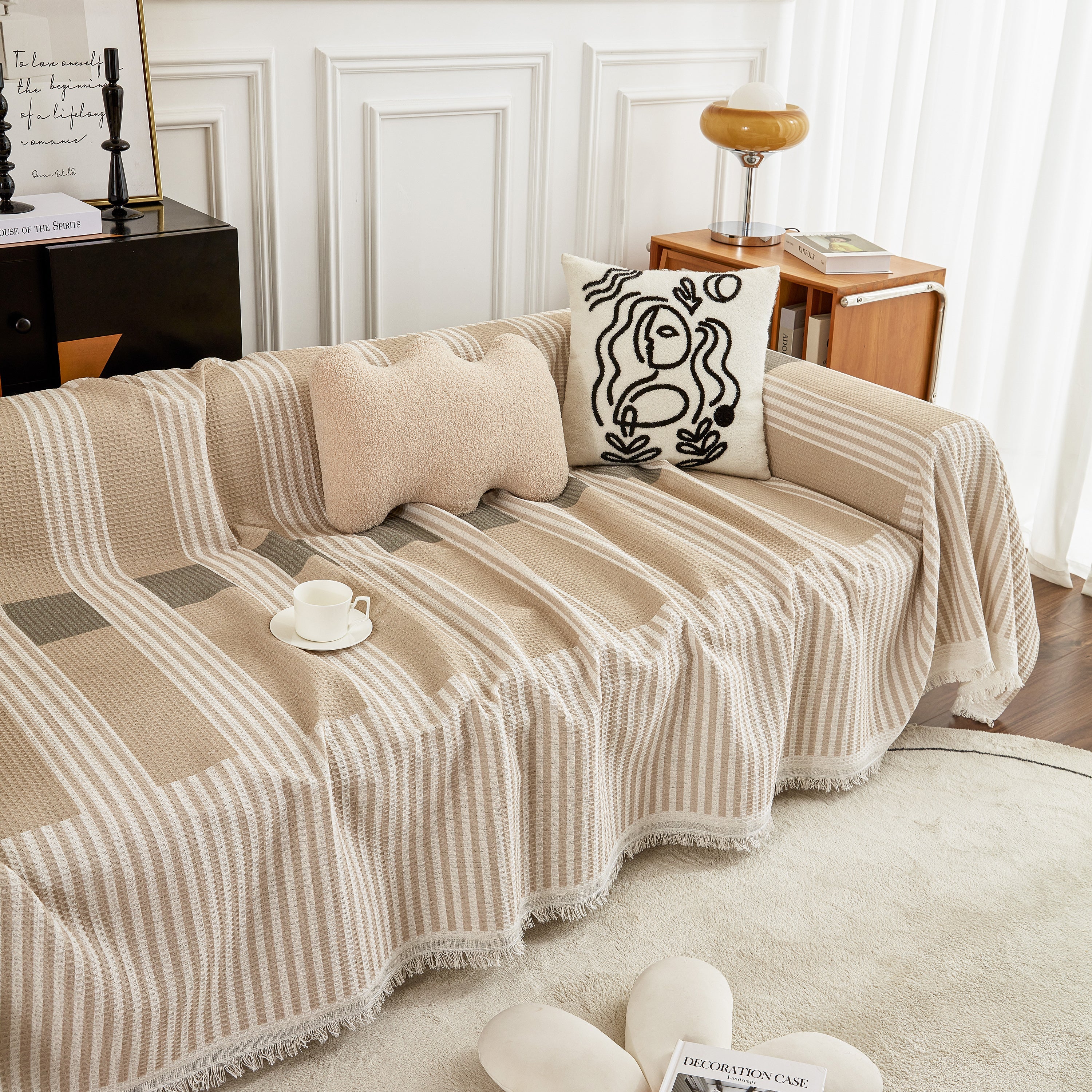 Waffle Lattice Fabric Sofa Cover, Multi-purpose Soft Sofa Throw, Couch Cover Blanket Throws for Couches - Image 71