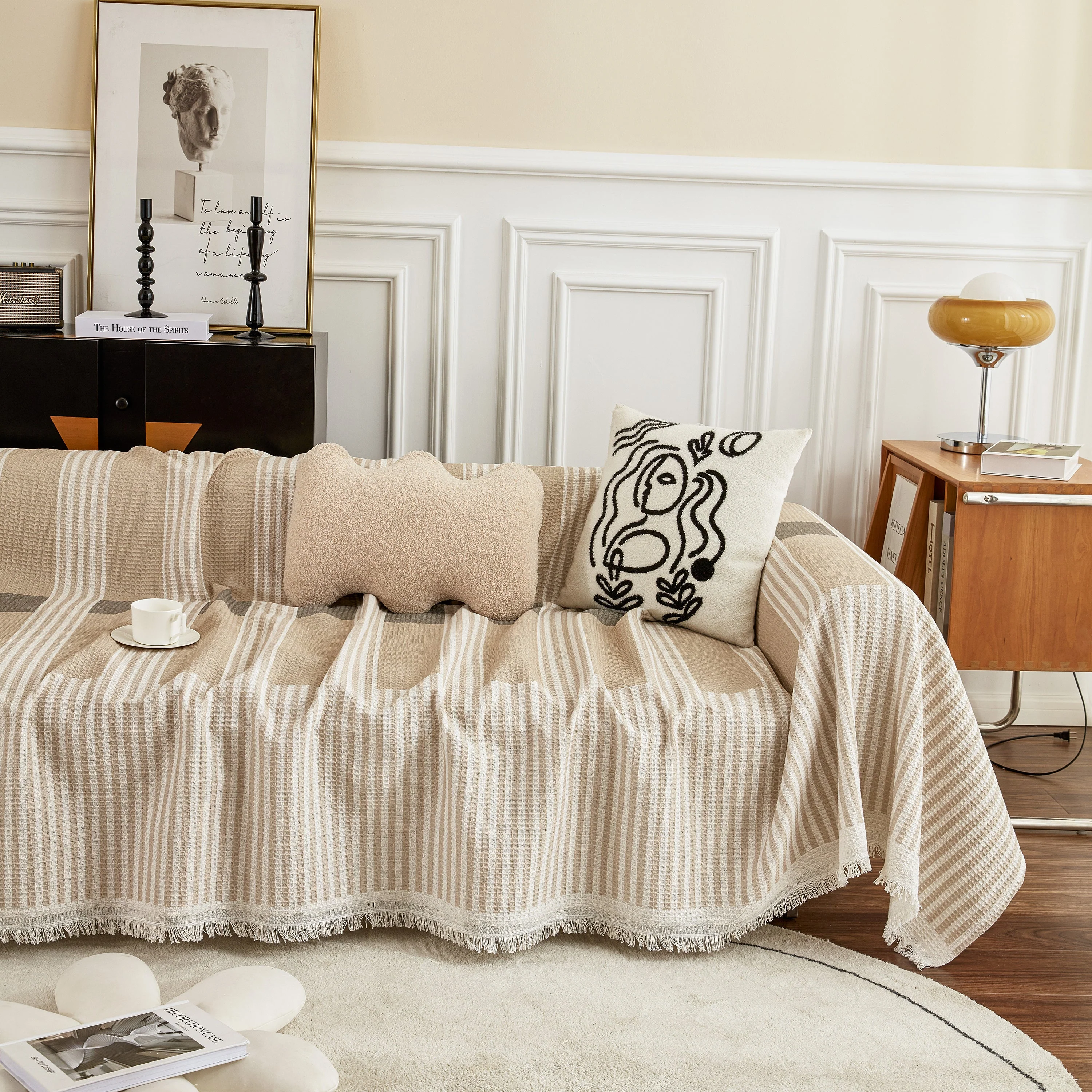 Waffle Lattice Fabric Sofa Cover, Multi-purpose Soft Sofa Throw, Couch Cover Blanket Throws for Couches - Image 72