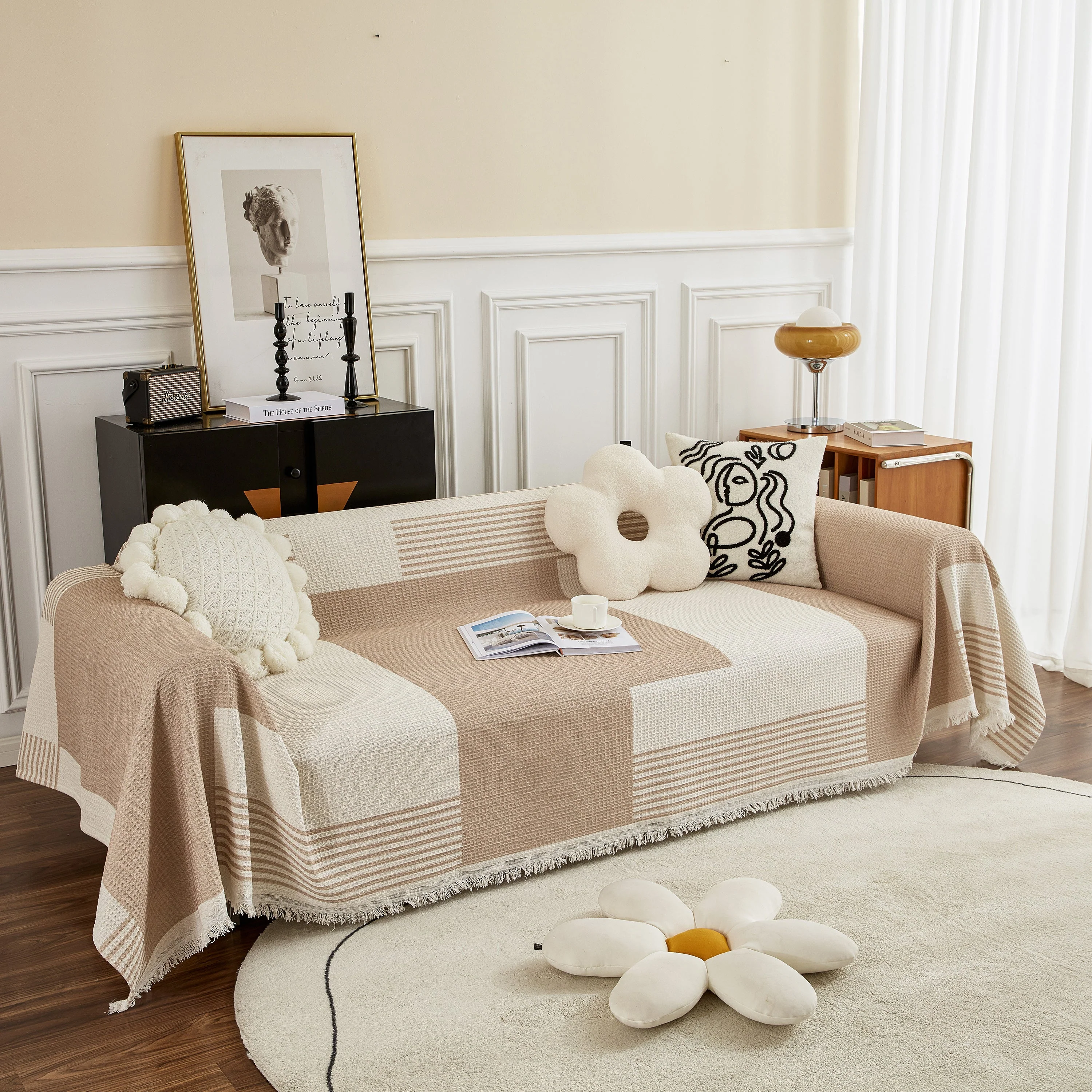 Waffle Lattice Fabric Sofa Cover, Multi-purpose Soft Sofa Throw, Couch Cover Blanket Throws for Couches - Image 76