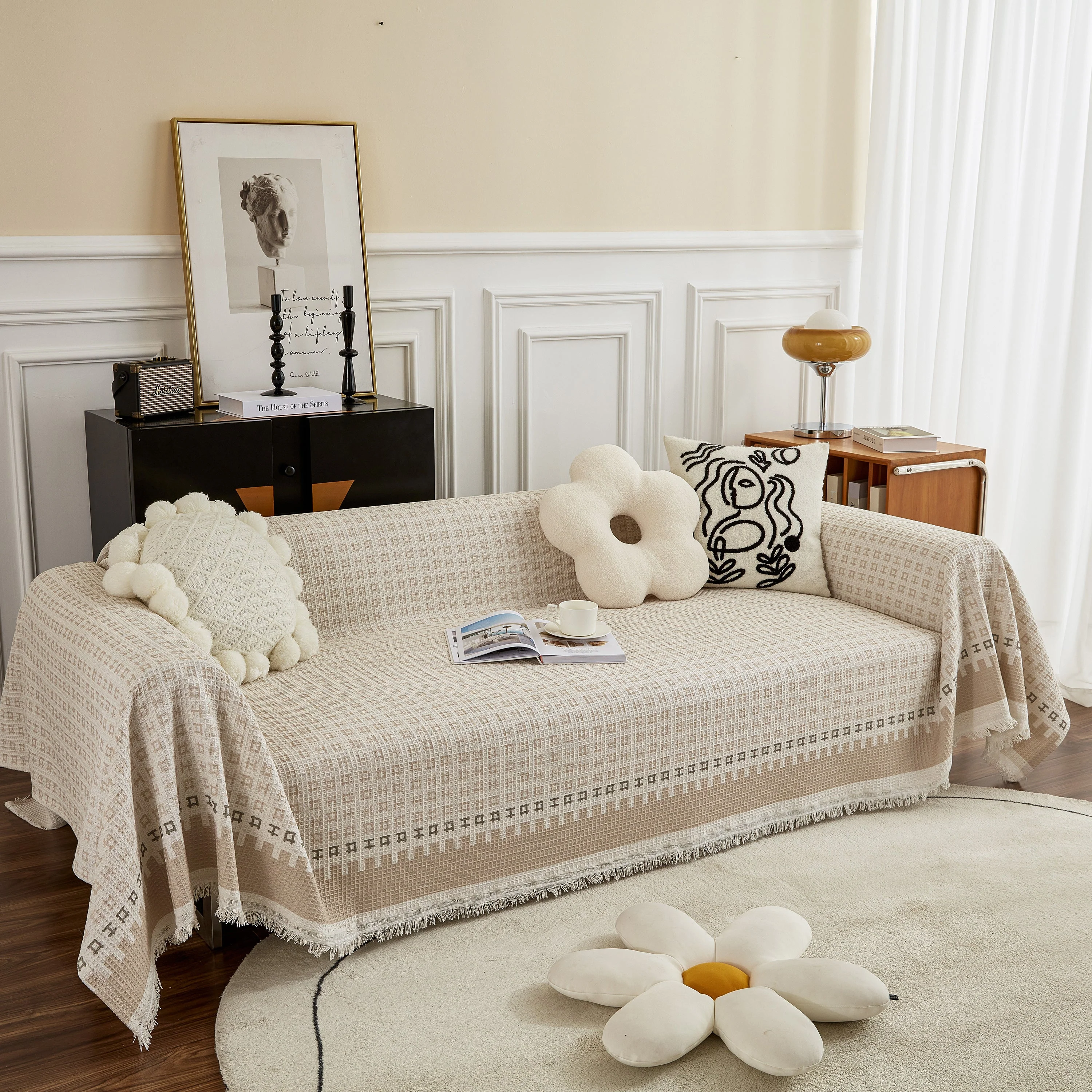 Waffle Lattice Fabric Sofa Cover, Multi-purpose Soft Sofa Throw, Couch Cover Blanket Throws for Couches - Image 8