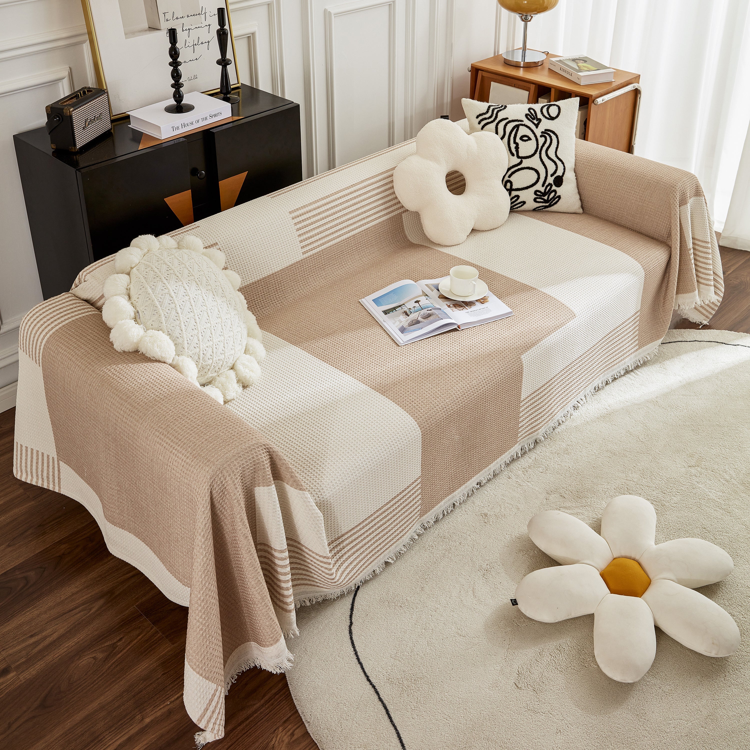 Waffle Lattice Fabric Sofa Cover, Multi-purpose Soft Sofa Throw, Couch Cover Blanket Throws for Couches - Image 80