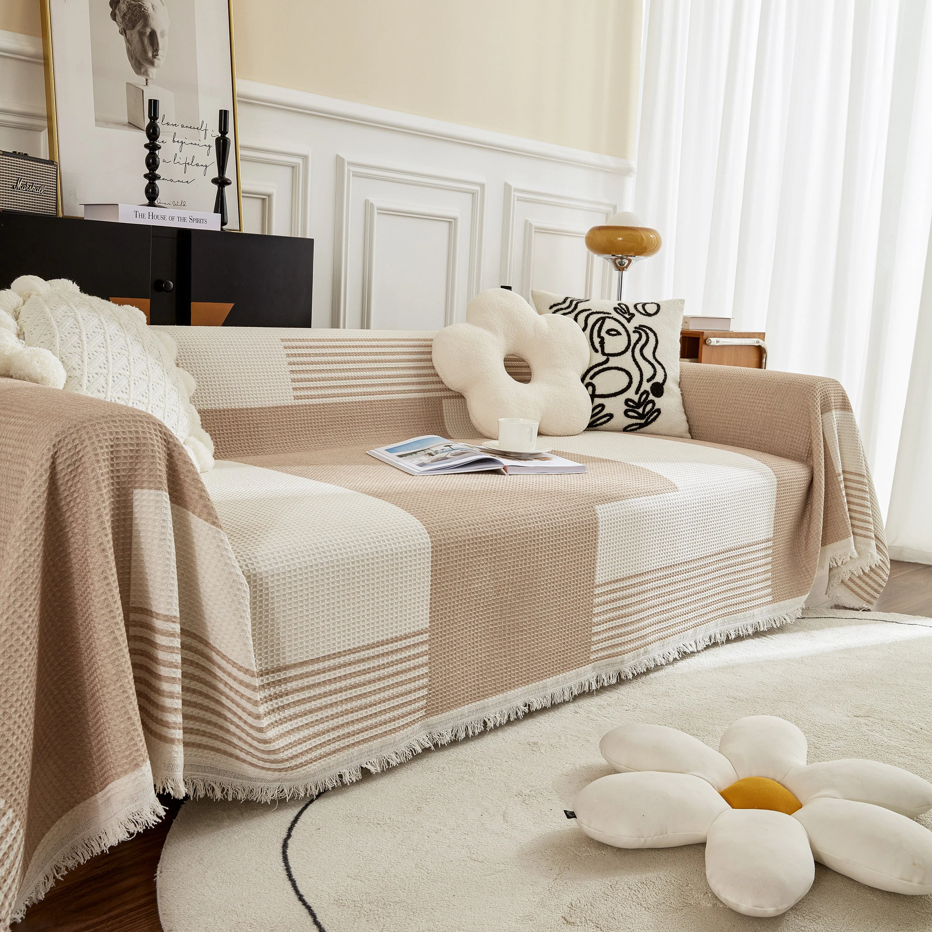 Waffle Lattice Fabric Sofa Cover, Multi-purpose Soft Sofa Throw, Couch Cover Blanket Throws for Couches - Image 82